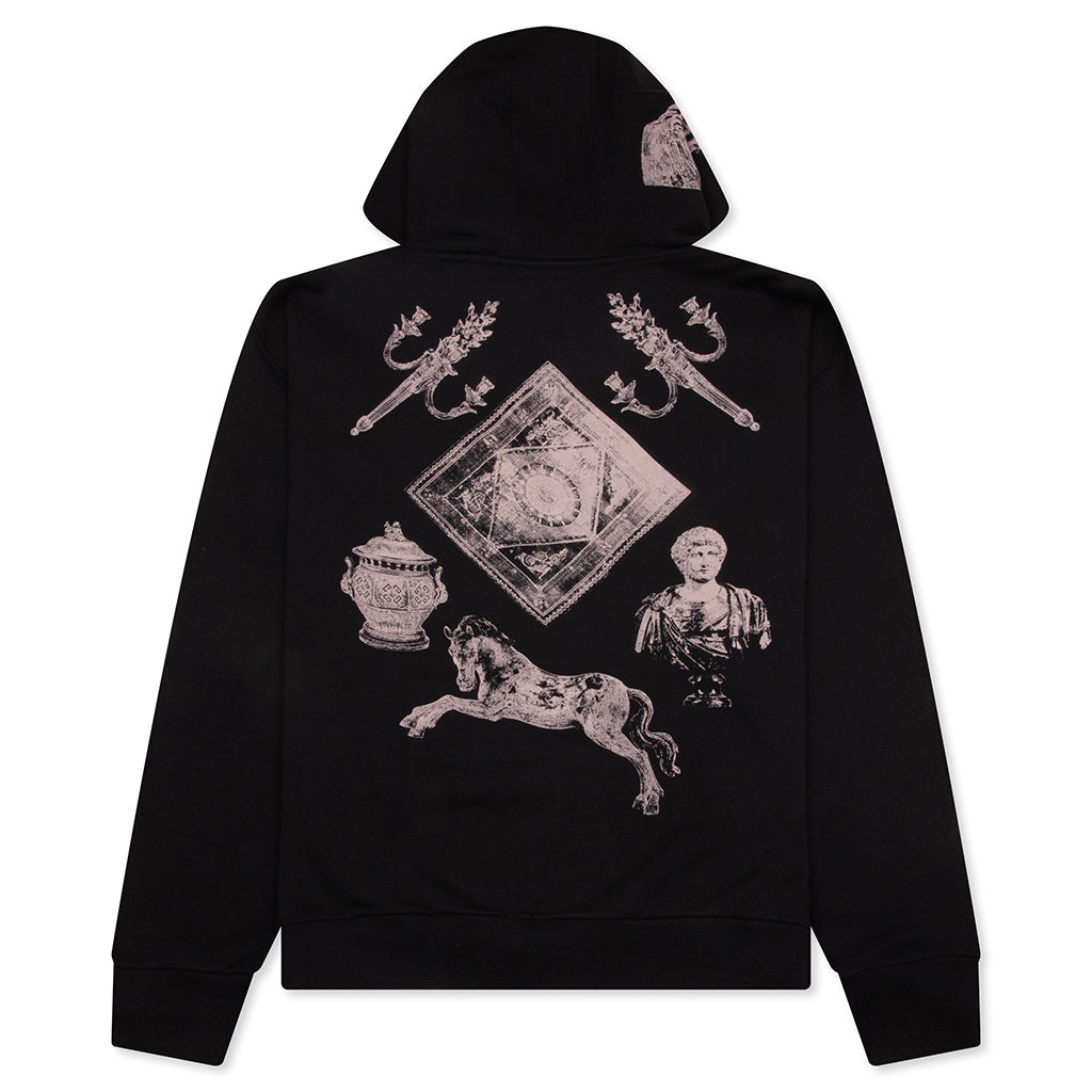 FLEECE ZIPPED HOODIE WITH HUBERT OBJECTS PRINT- BLACK - 2