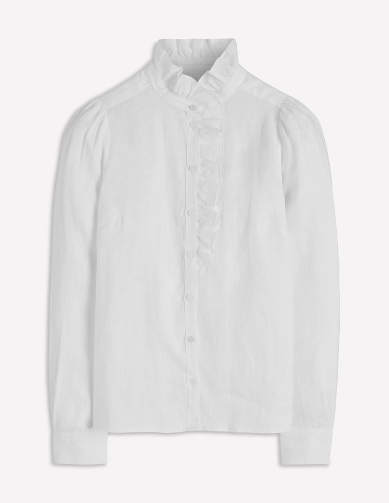 Isabel Ruffle Linen Shirt-White 1