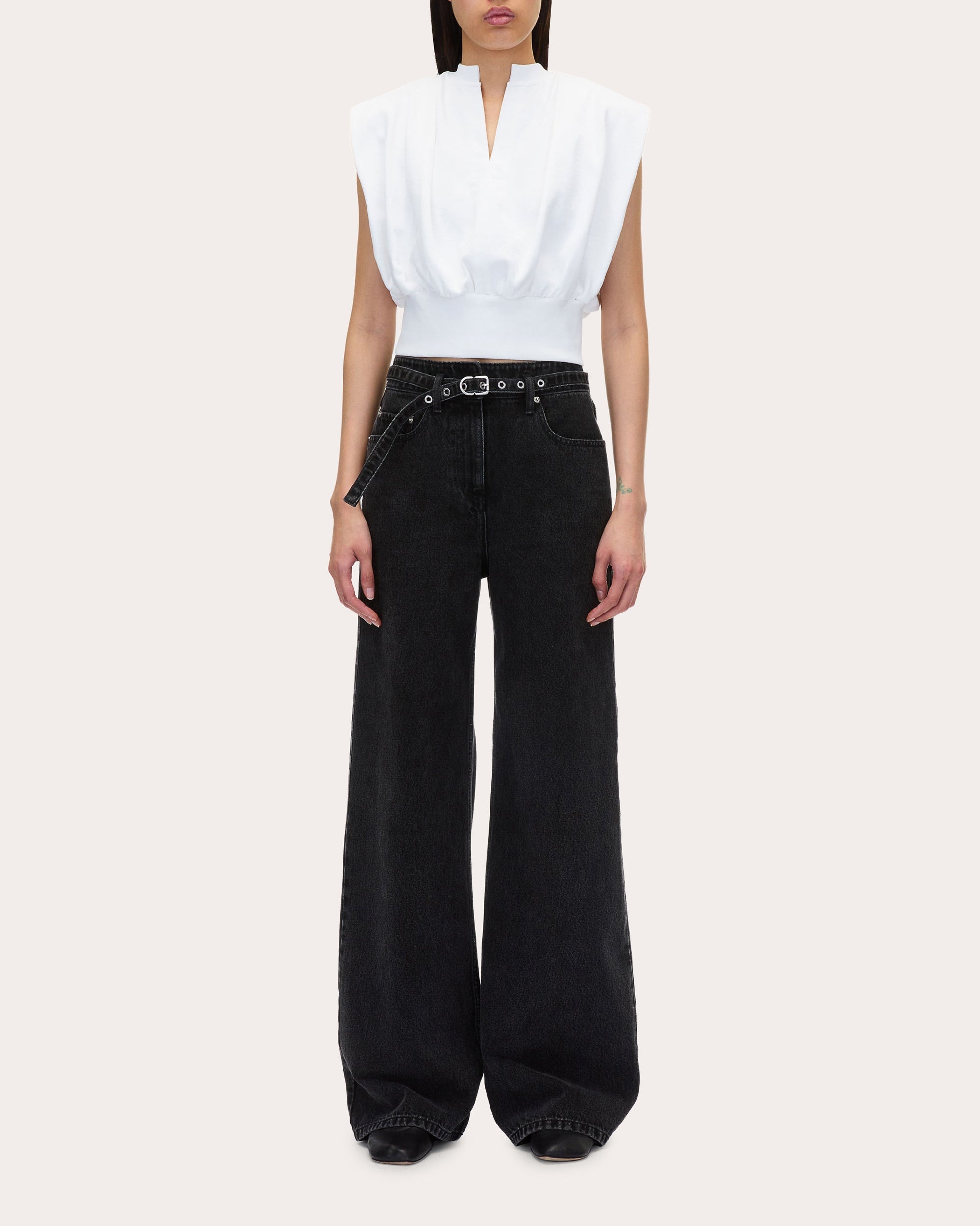 Gathered French Terry Sleeveless Knit Top - 4