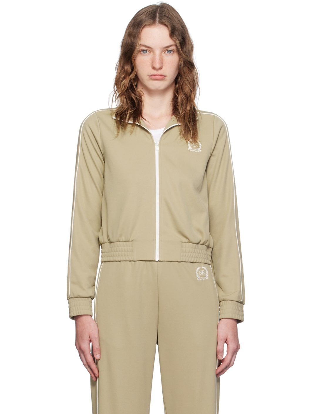 Beige Golf Embroidered Track Jacket - 1