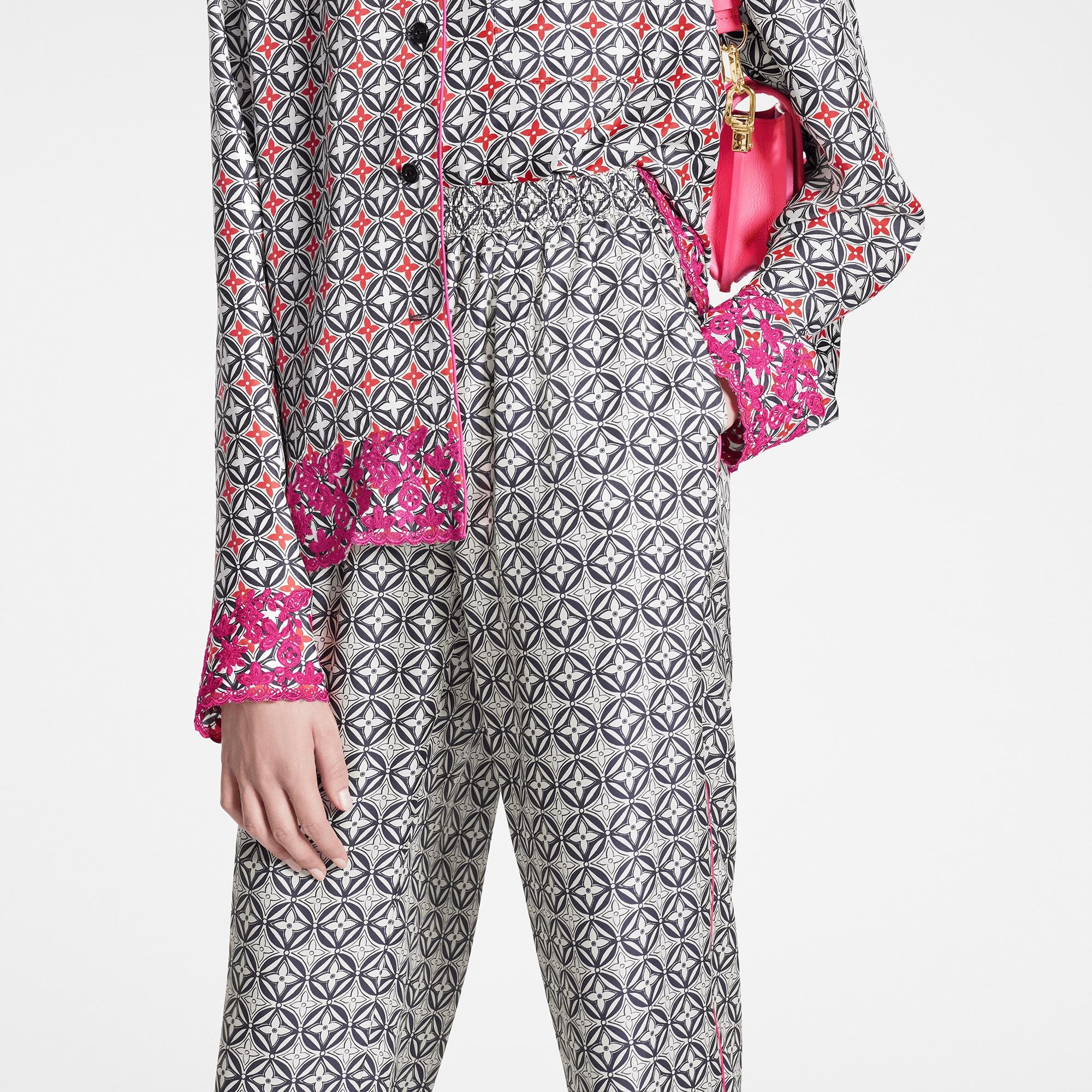 Geometric Monogram Flower Pajama Pants - 4