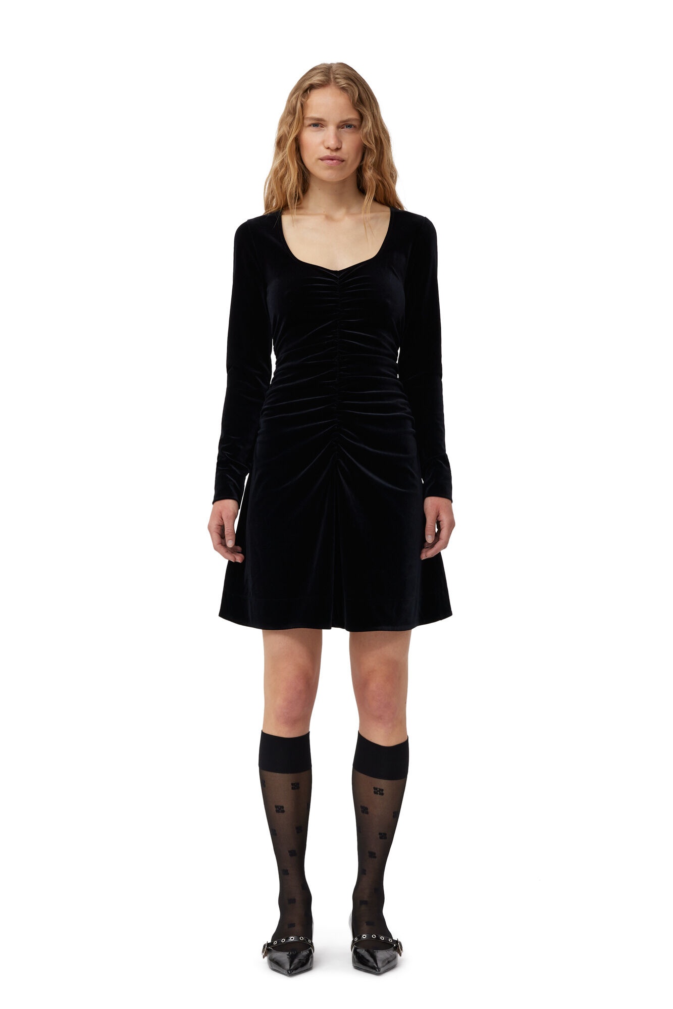 BLACK VELVET JERSEY MINI DRESS - 2