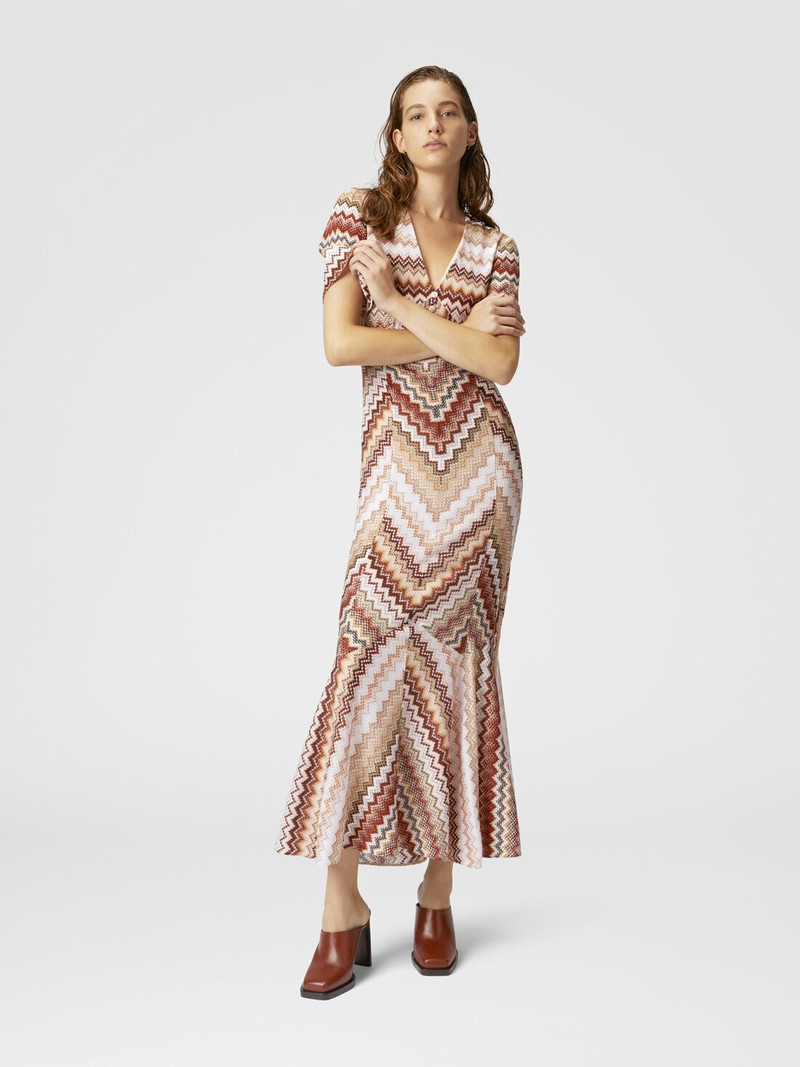 Missoni Long flared dress with lamé serrated zig zag pattern outlook