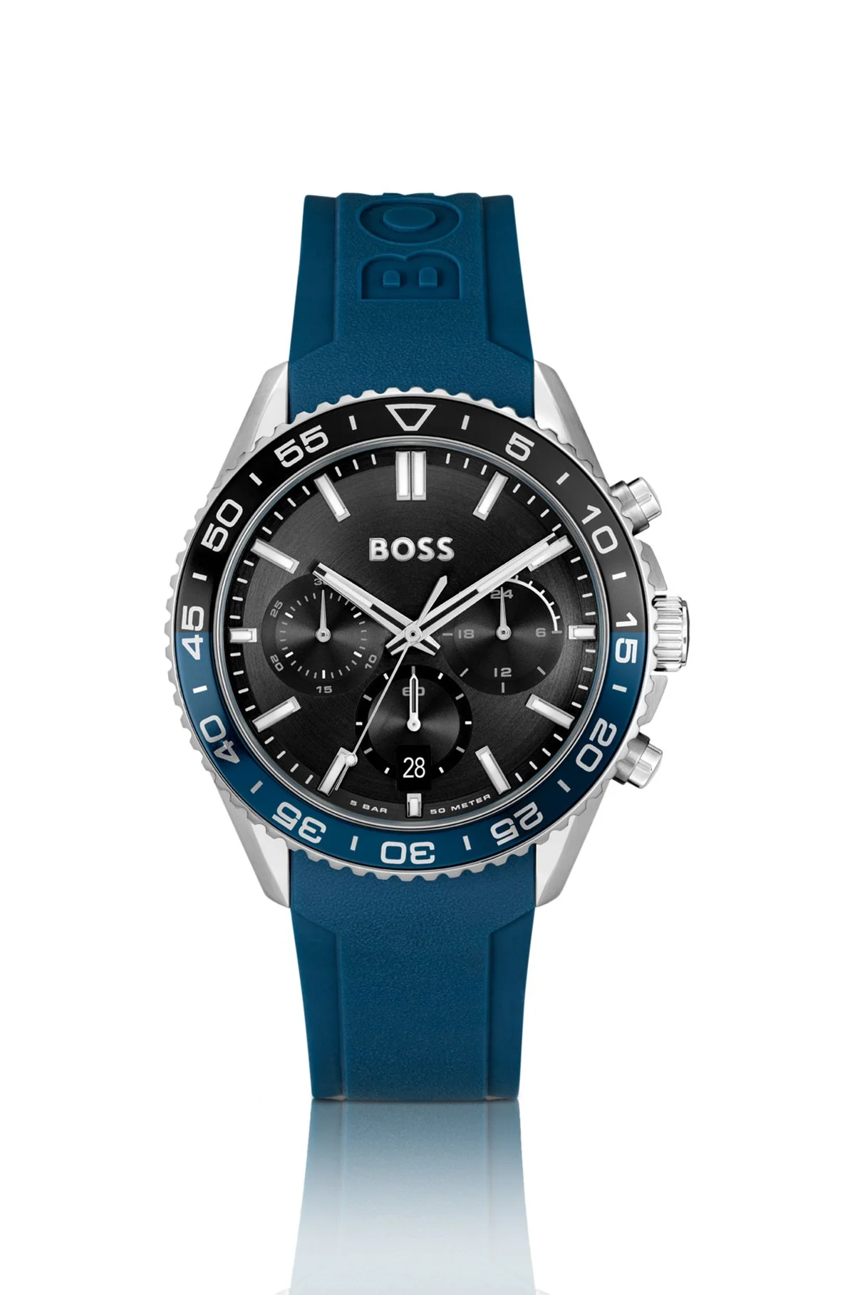 BLACK-DIAL CHRONOGRAPH WATCH WITH BLUE SILICONE STRAP - 1