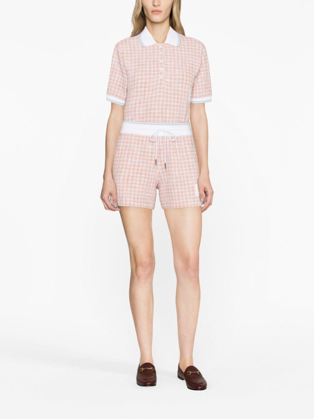 checked tweed track shorts - 4