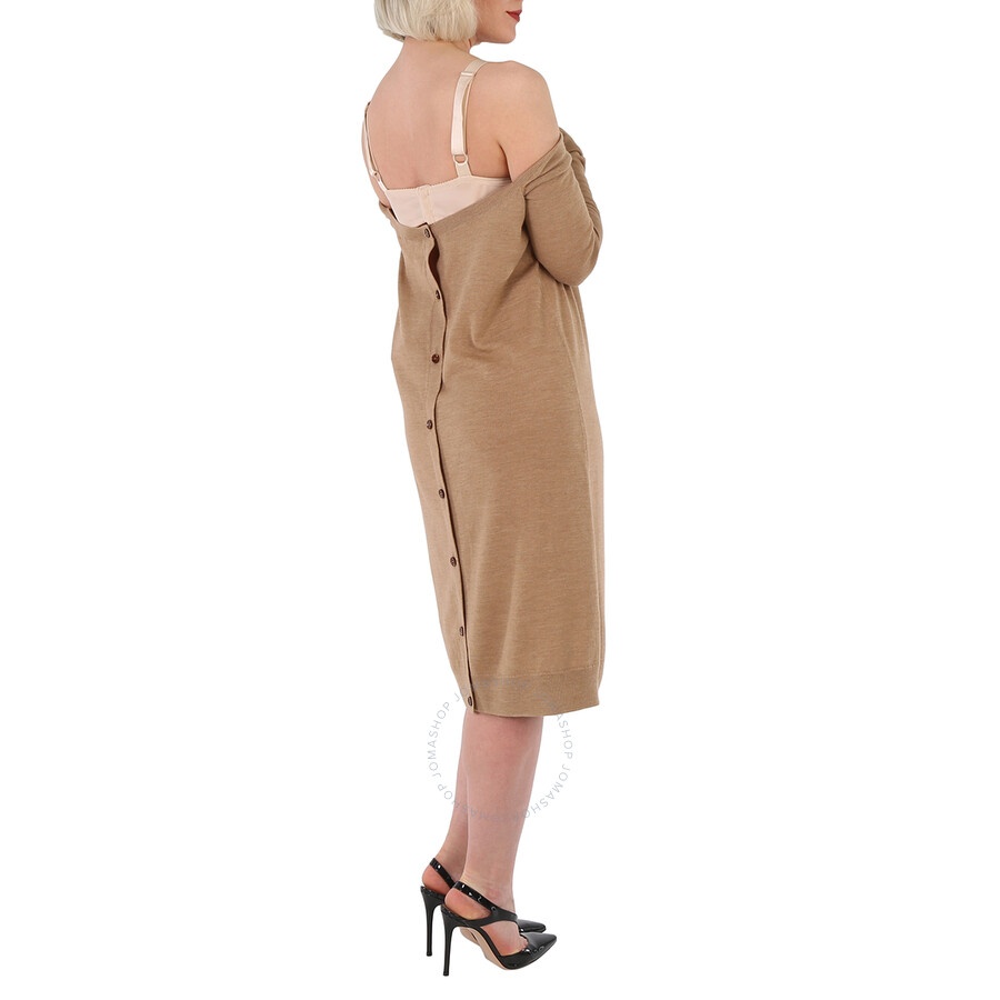 Burberry Ladies Biscuit Bra-Detail Long Sleeve Wool Dress - 5