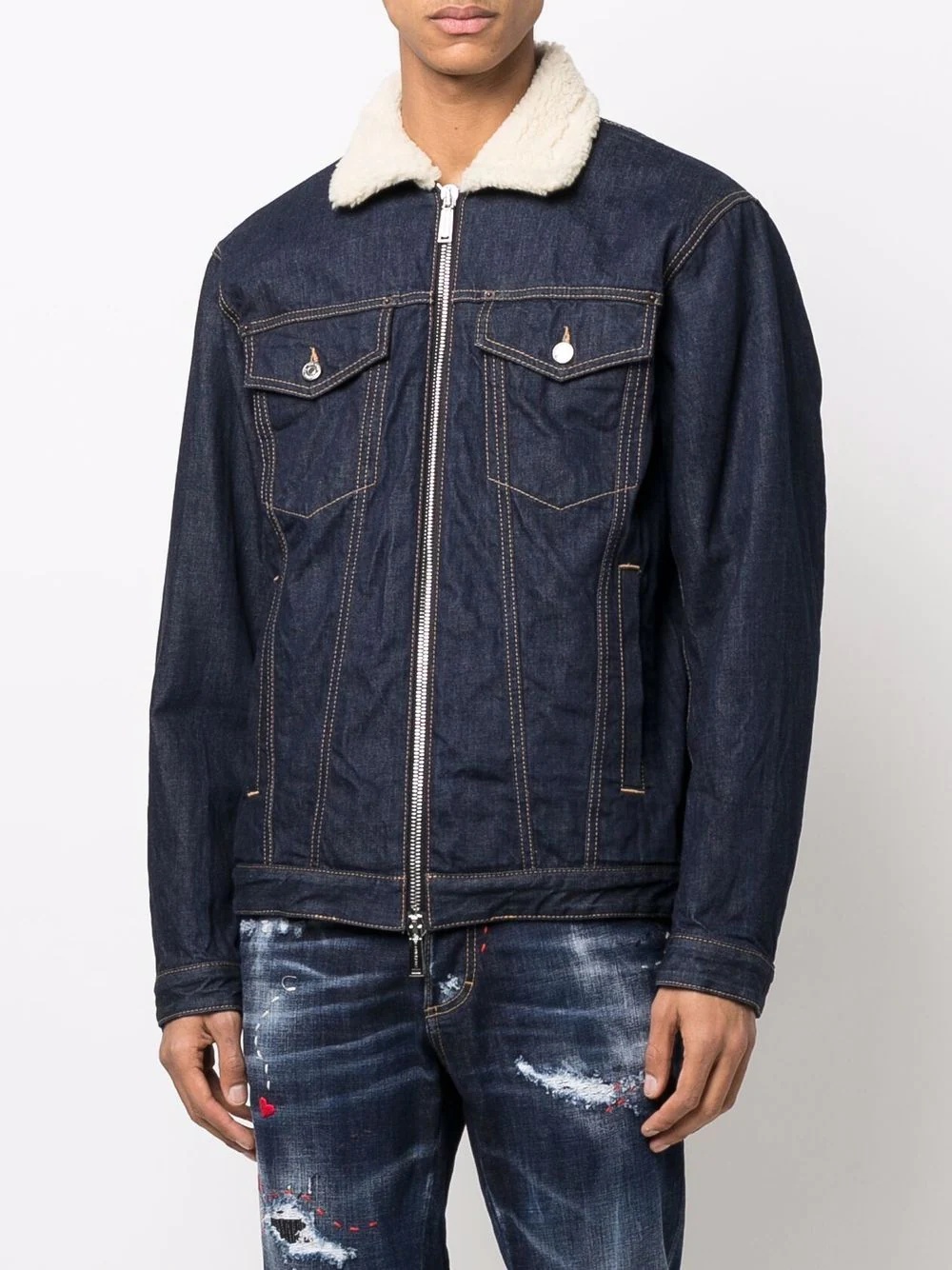 faux-shearling lined denim jacket - 3