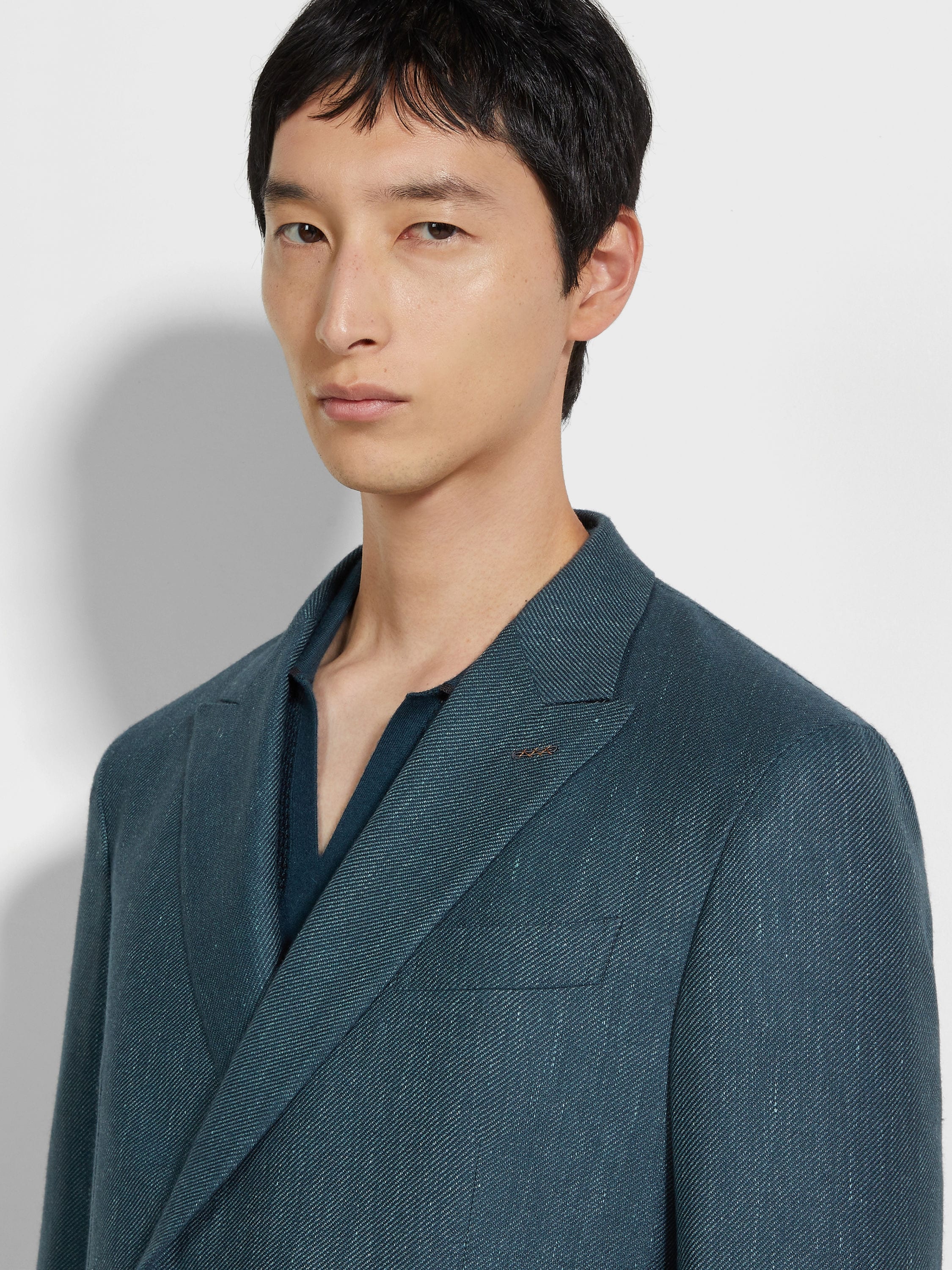 TEAL BLUE CASHMERE SILK AND LINEN JACKET - 3