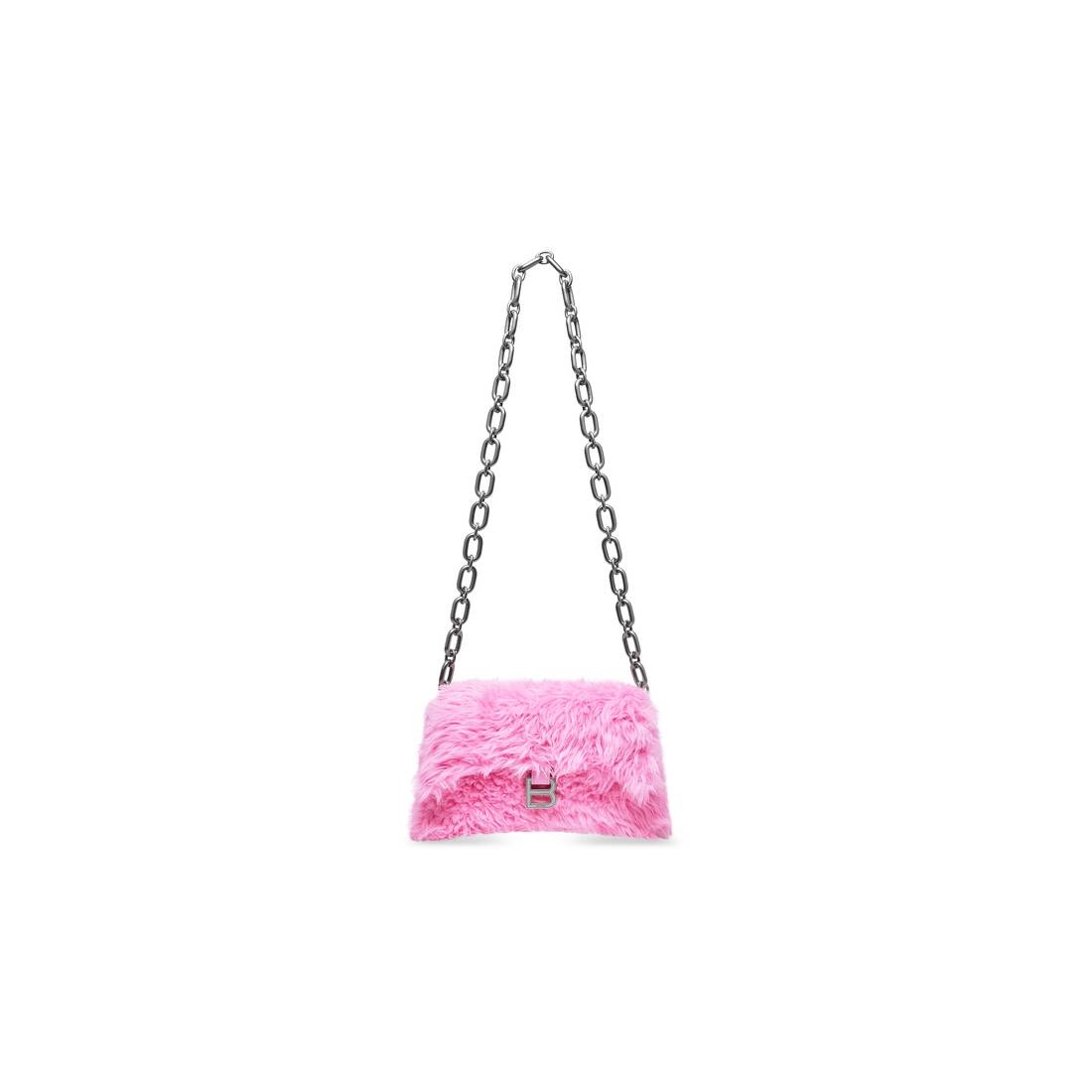 BALENCIAGA Women s Downtown Xs Shoulder Bag With Chain Fake Fur in Pink REVERSIBLE