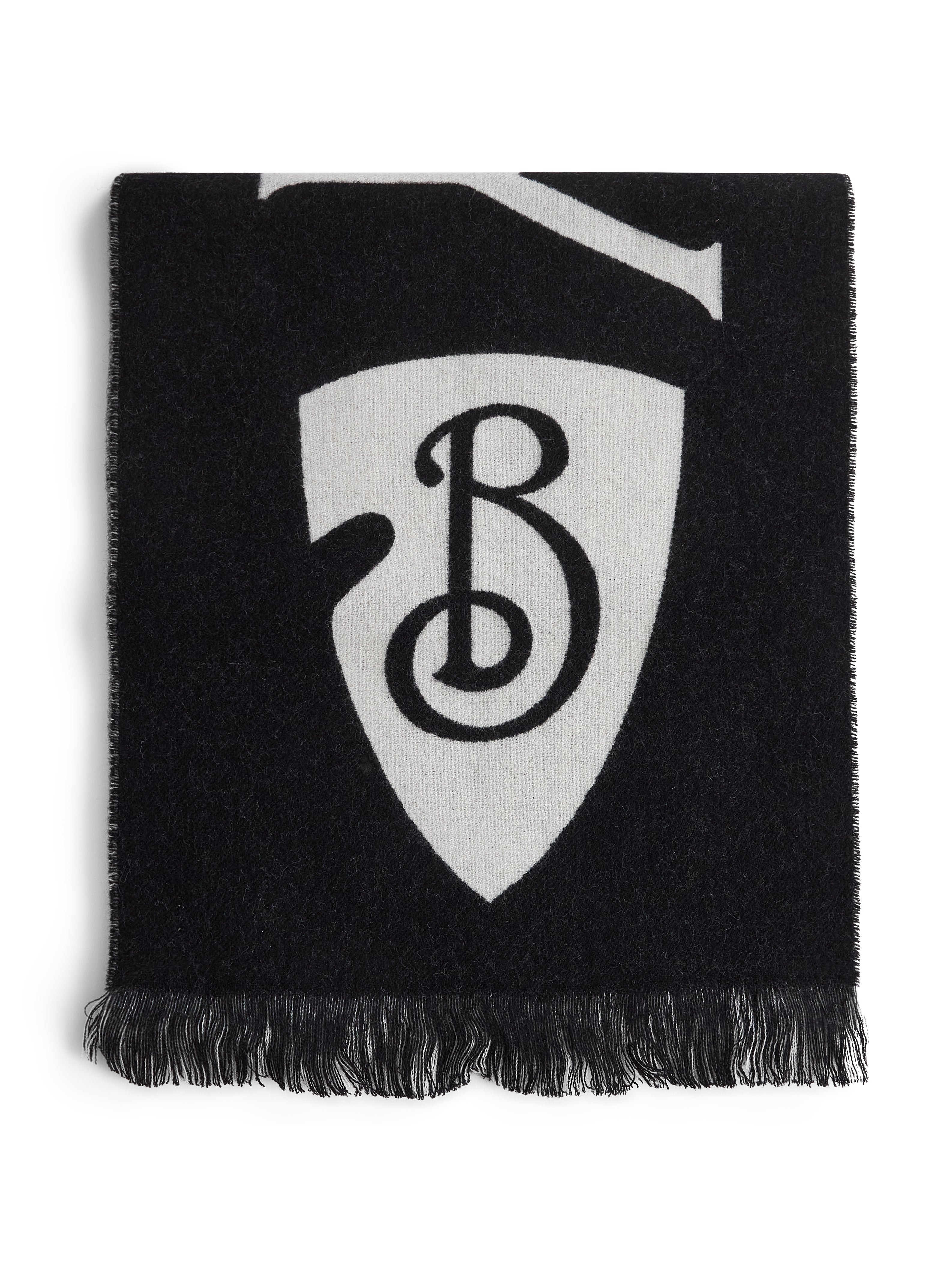 Black and white wool reversible scarf - 1