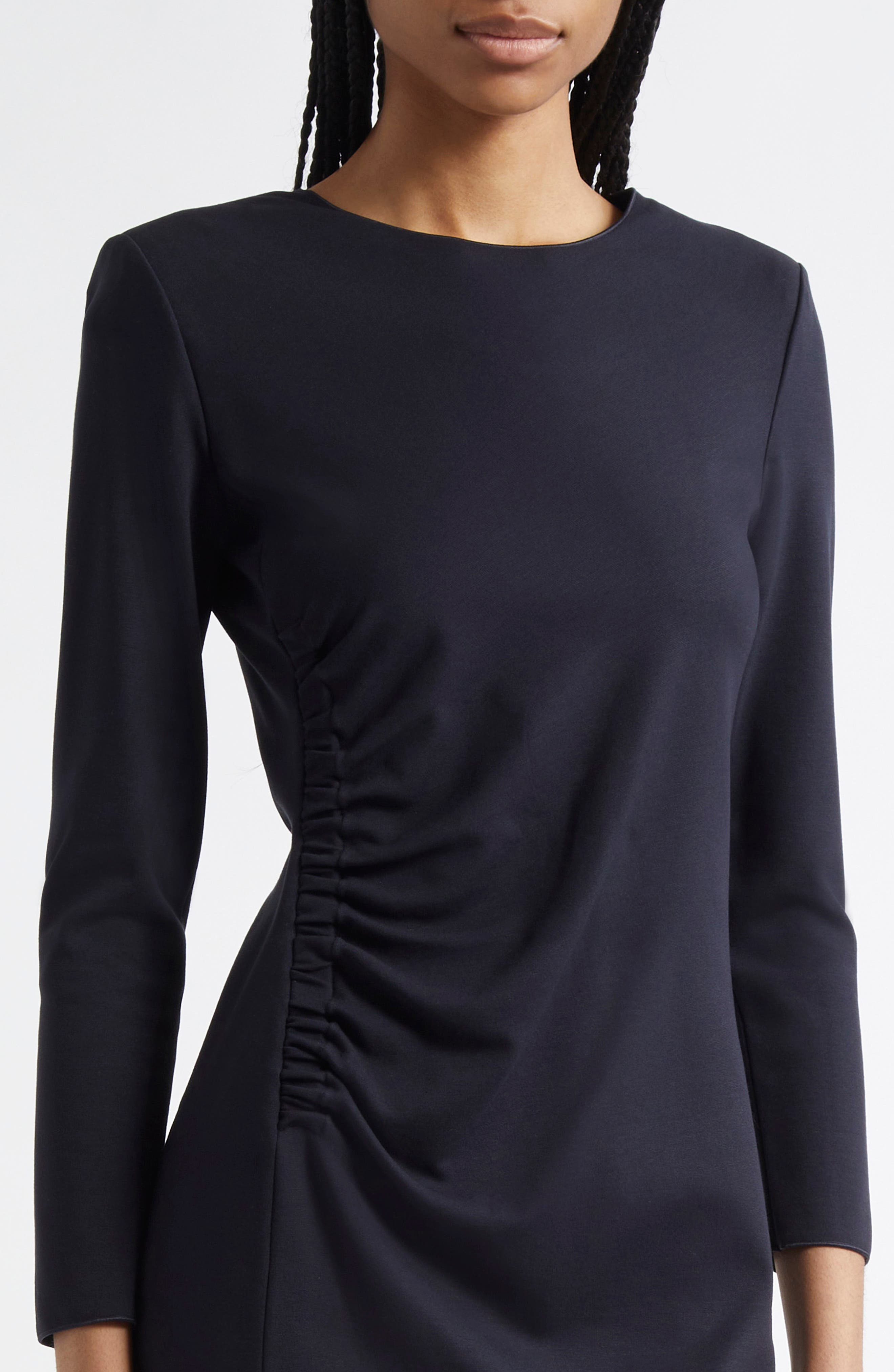Emporio Armani Milan Ruched Long Sleeve Minidress in Navy at Nordstrom - 4