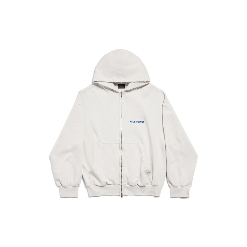 Balenciaga Back Zip-up Hoodie Regular Fit in Dirty White/blue 1