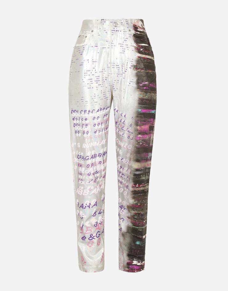 Foiled jeans with multi-colored glitch print - 3