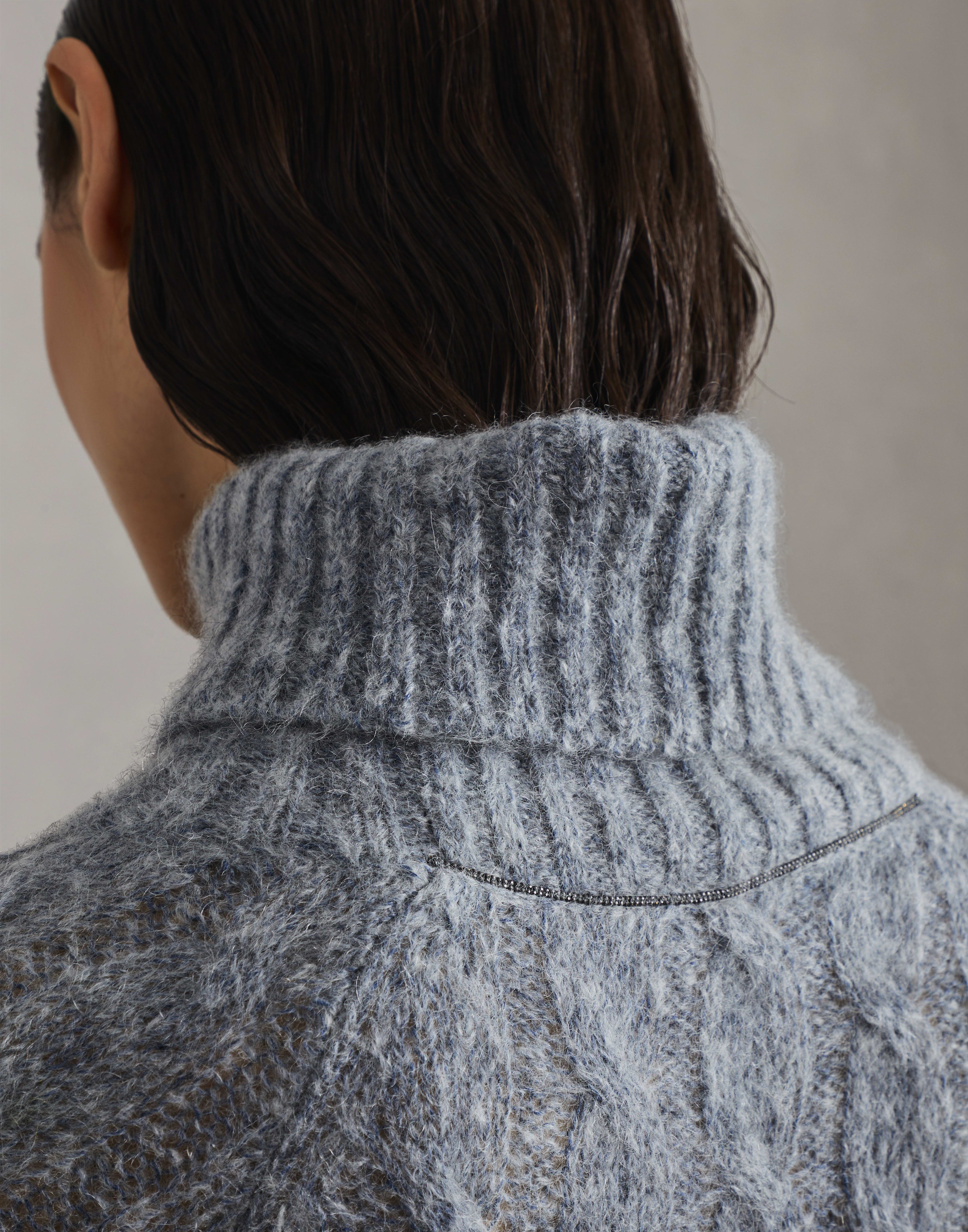 Wool and mohair cable knit turtleneck sweater with monili - 3