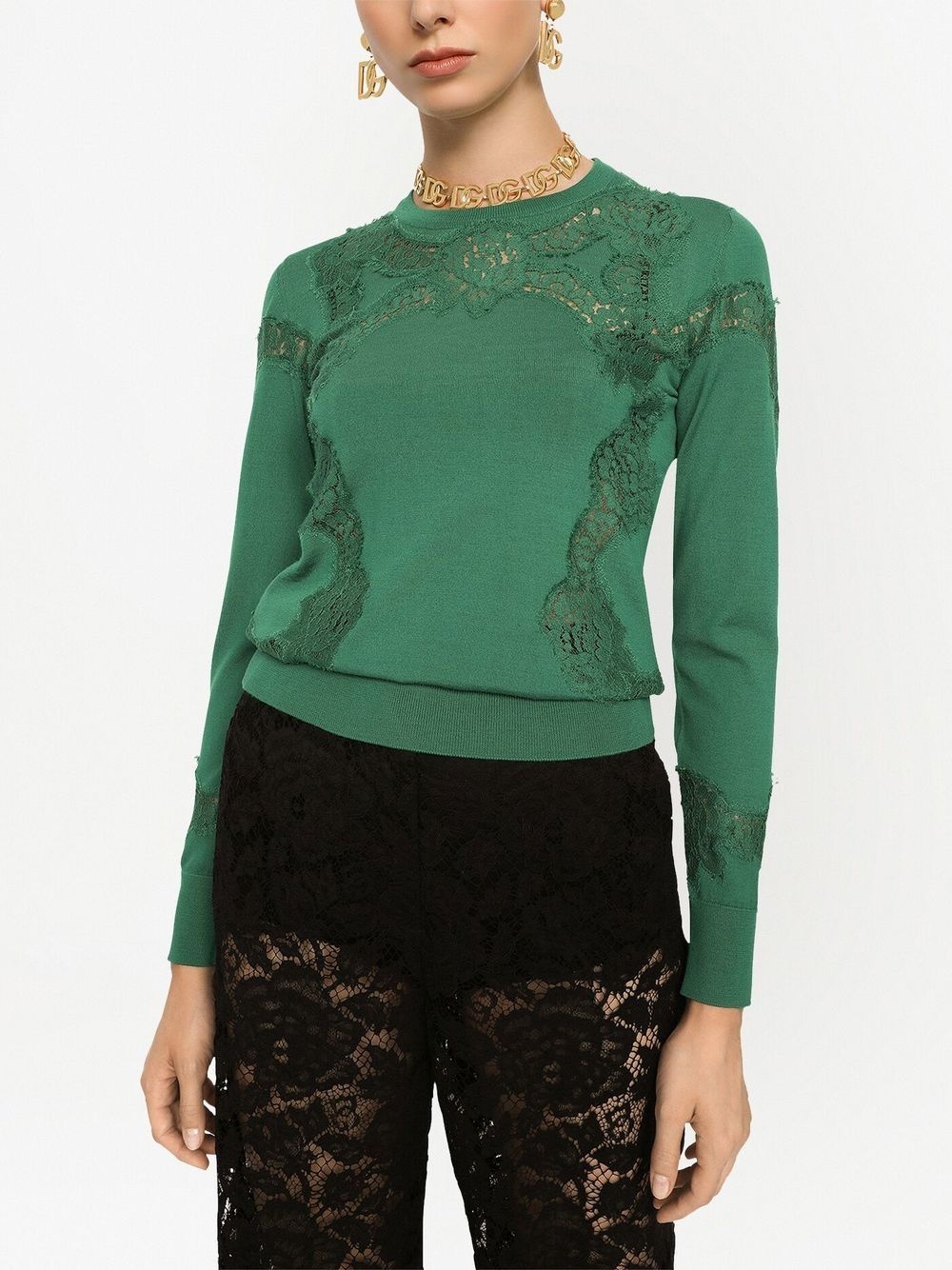 lace-inserts fine-knit jumper - 5