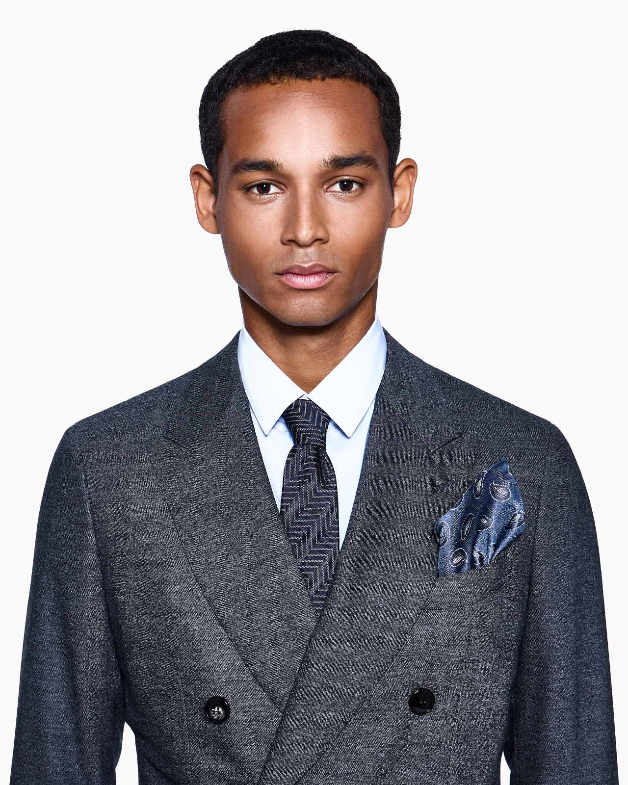 NAPOLI LINE DOUBLE-BREASTED SUIT IN DENIM-EFFECT VIRGIN WOOL AND CASHMERE - 4