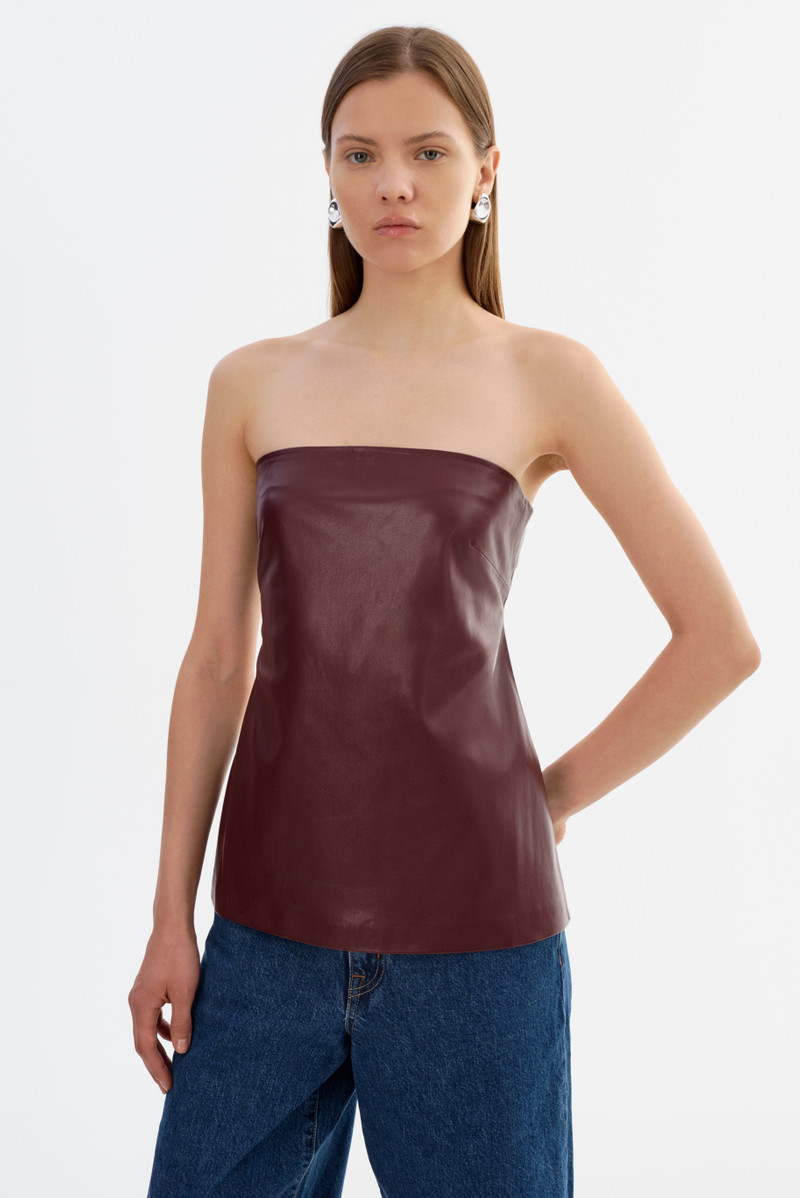 KATYA | Faux Leather Open Back Strapless Top 1