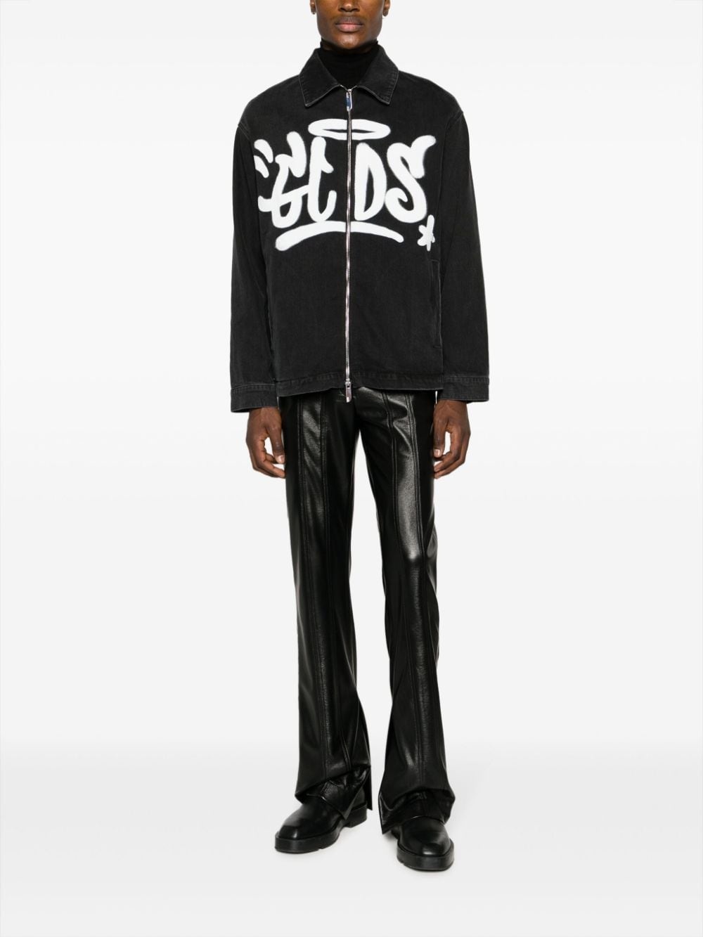 grafitti-print cotton denim jacket - 2