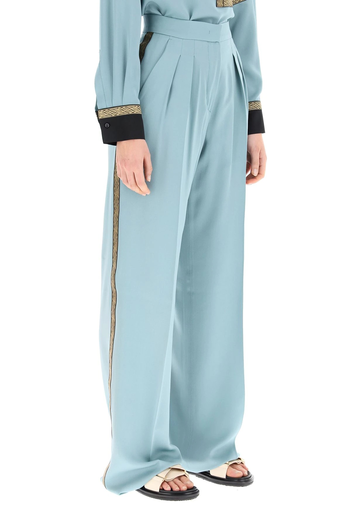 SILK PANTS WITH EMBROIDERED BANDS - 3