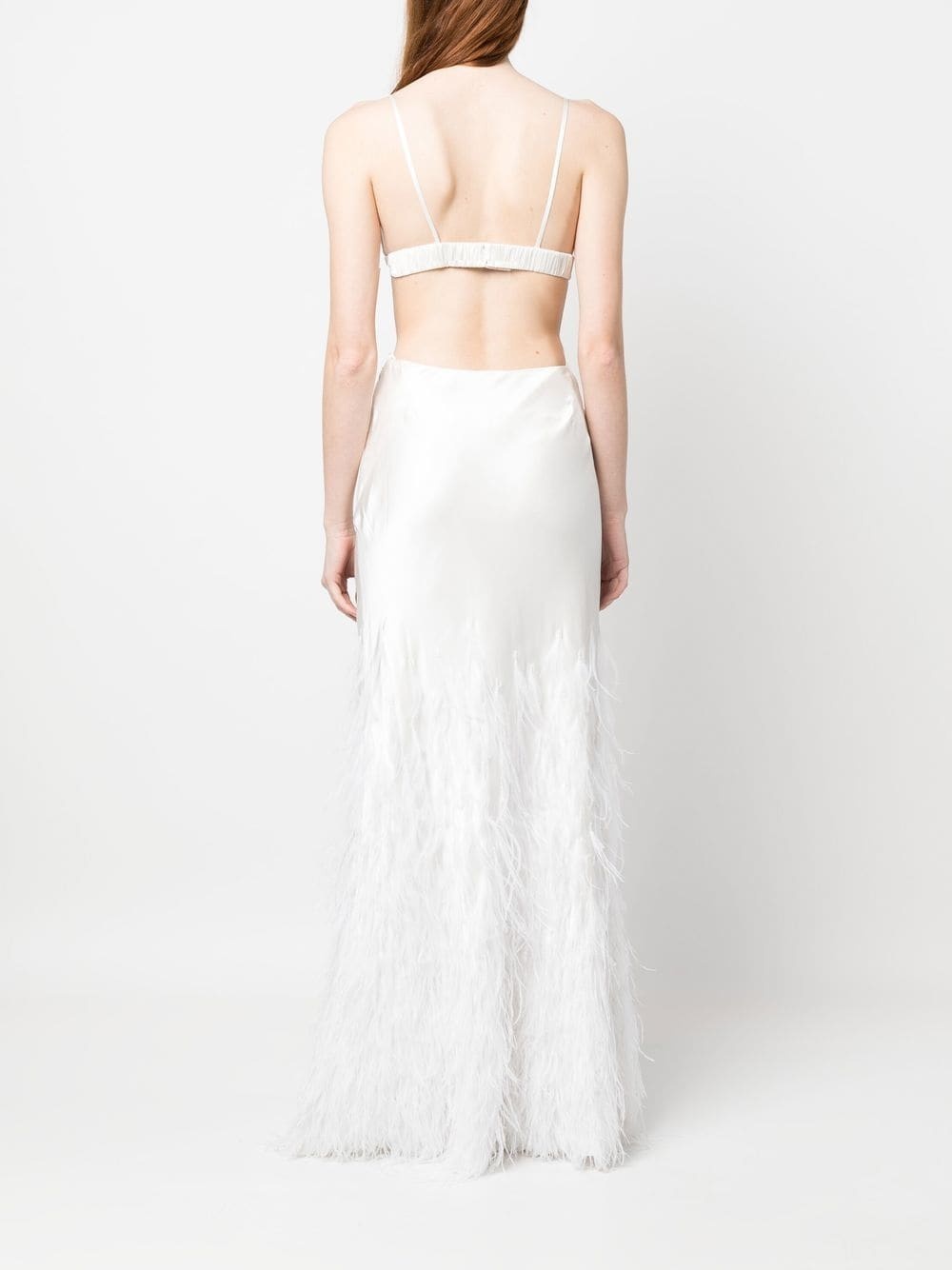 feather-detail open back gown - 4