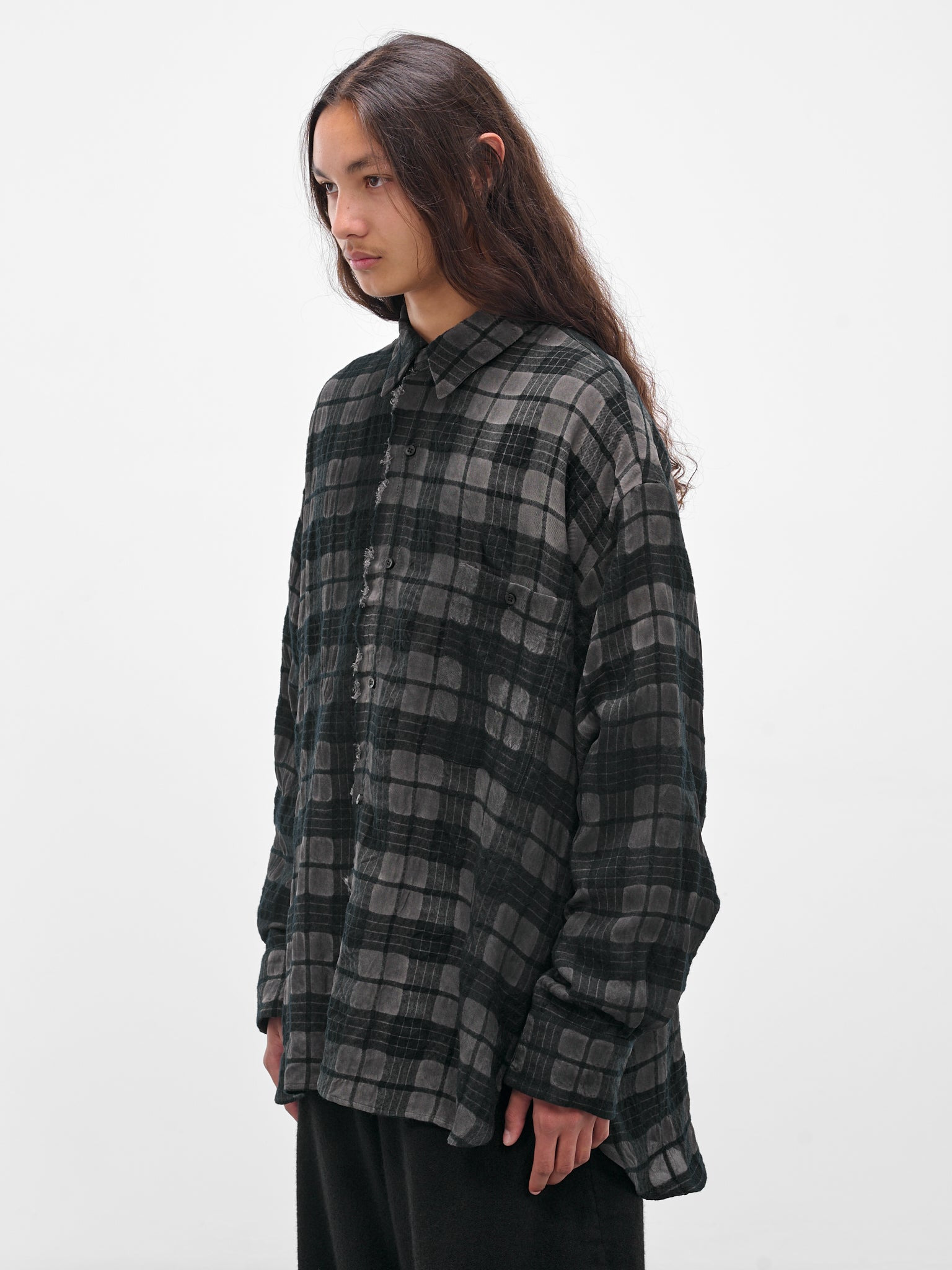 Gray Plaid Check Button-Up Shirt - 2