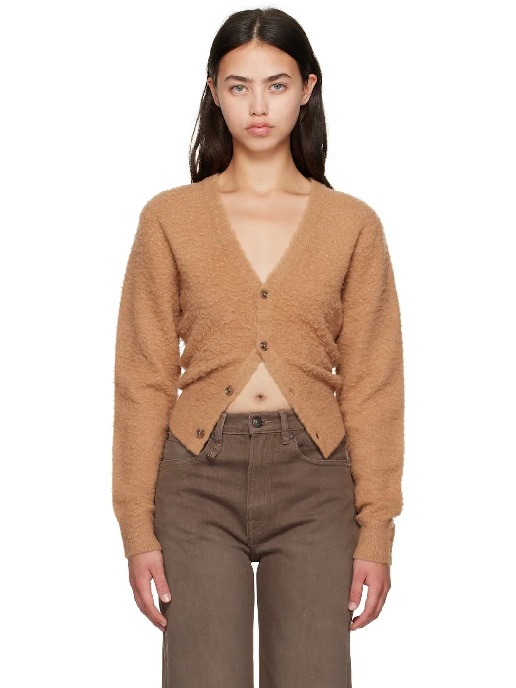 Tan Split Hem Cardigan - 1