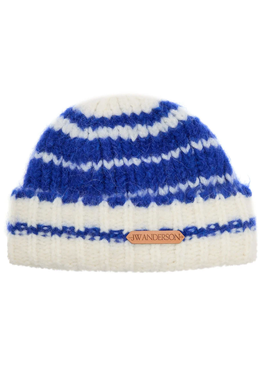 JW Anderson Striped Brushed Alpaca-blend Beanie - 1