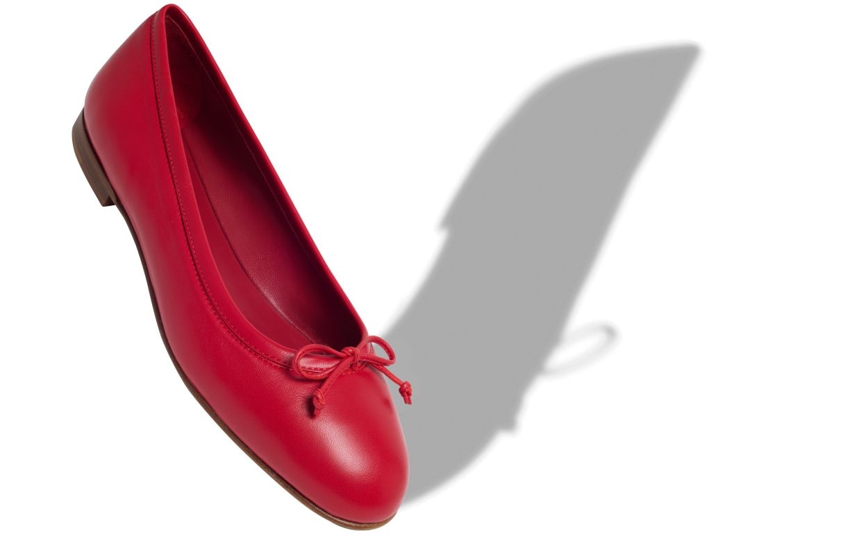 Red Nappa Leather Ballerina Flats - 2