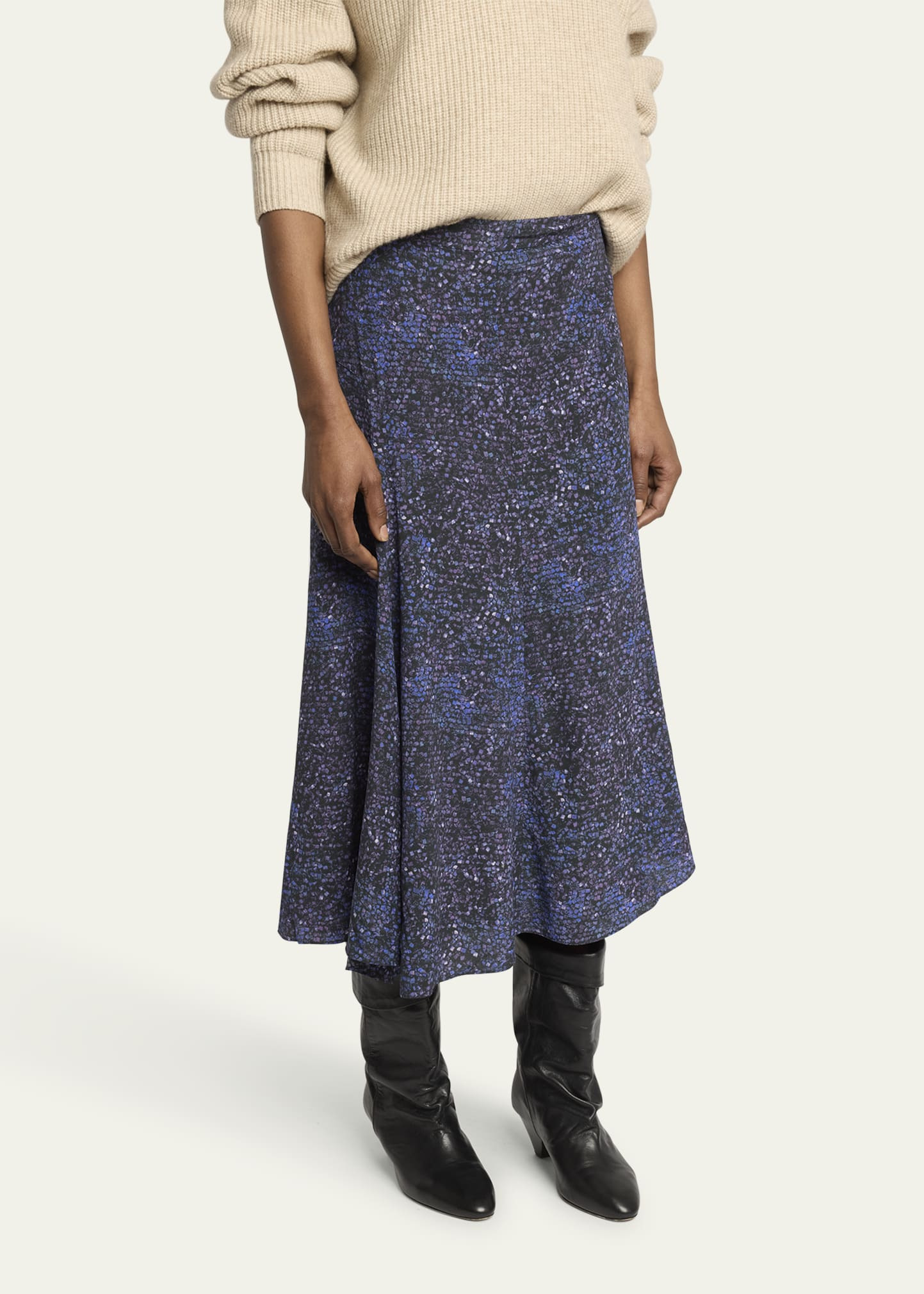 Hortensia Mosaic Flared Stretch Silk Skirt - 4