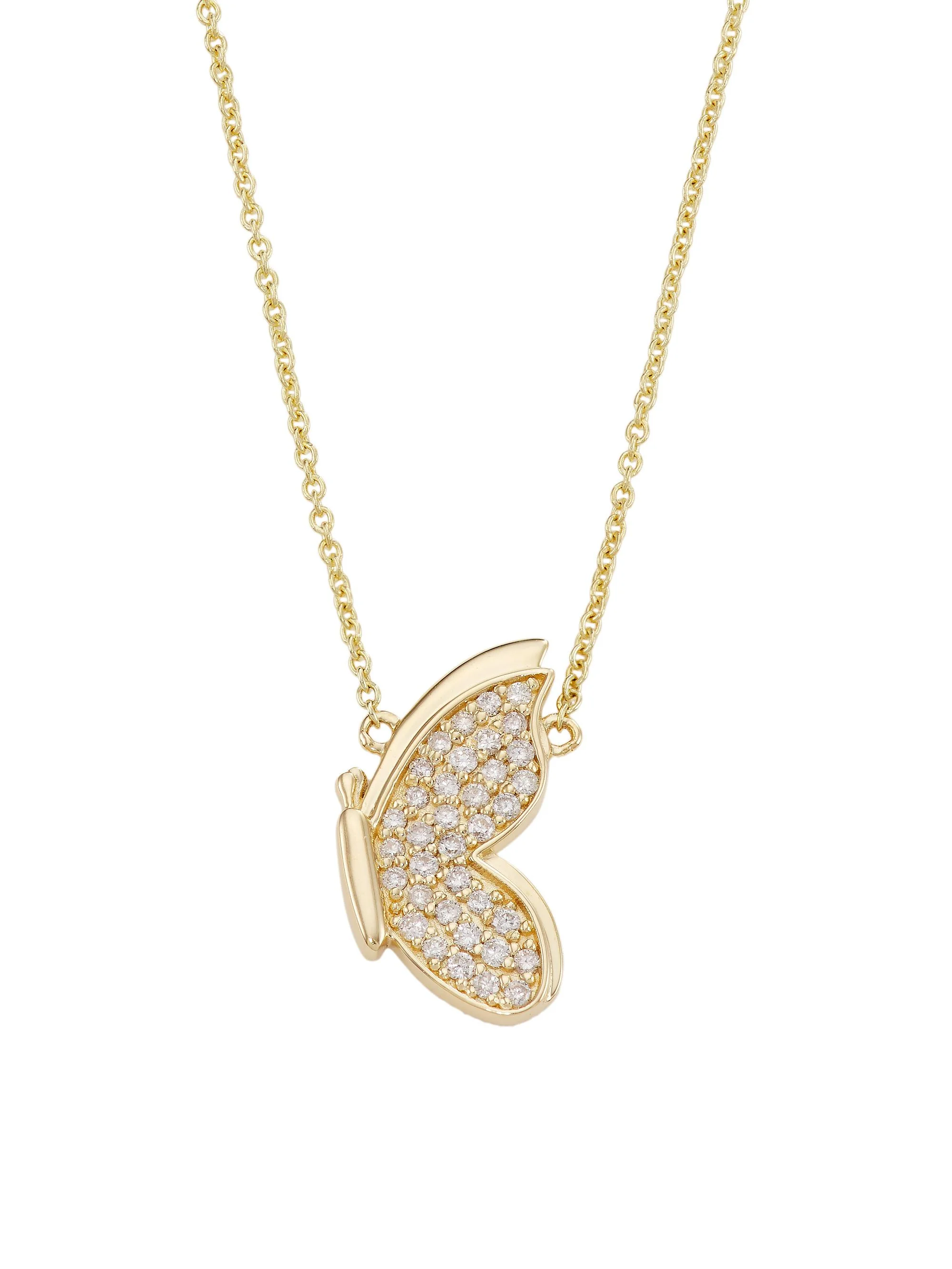 Women's 14K Yellow Gold & Diamond Small Butterfly Pendant Necklace - 1