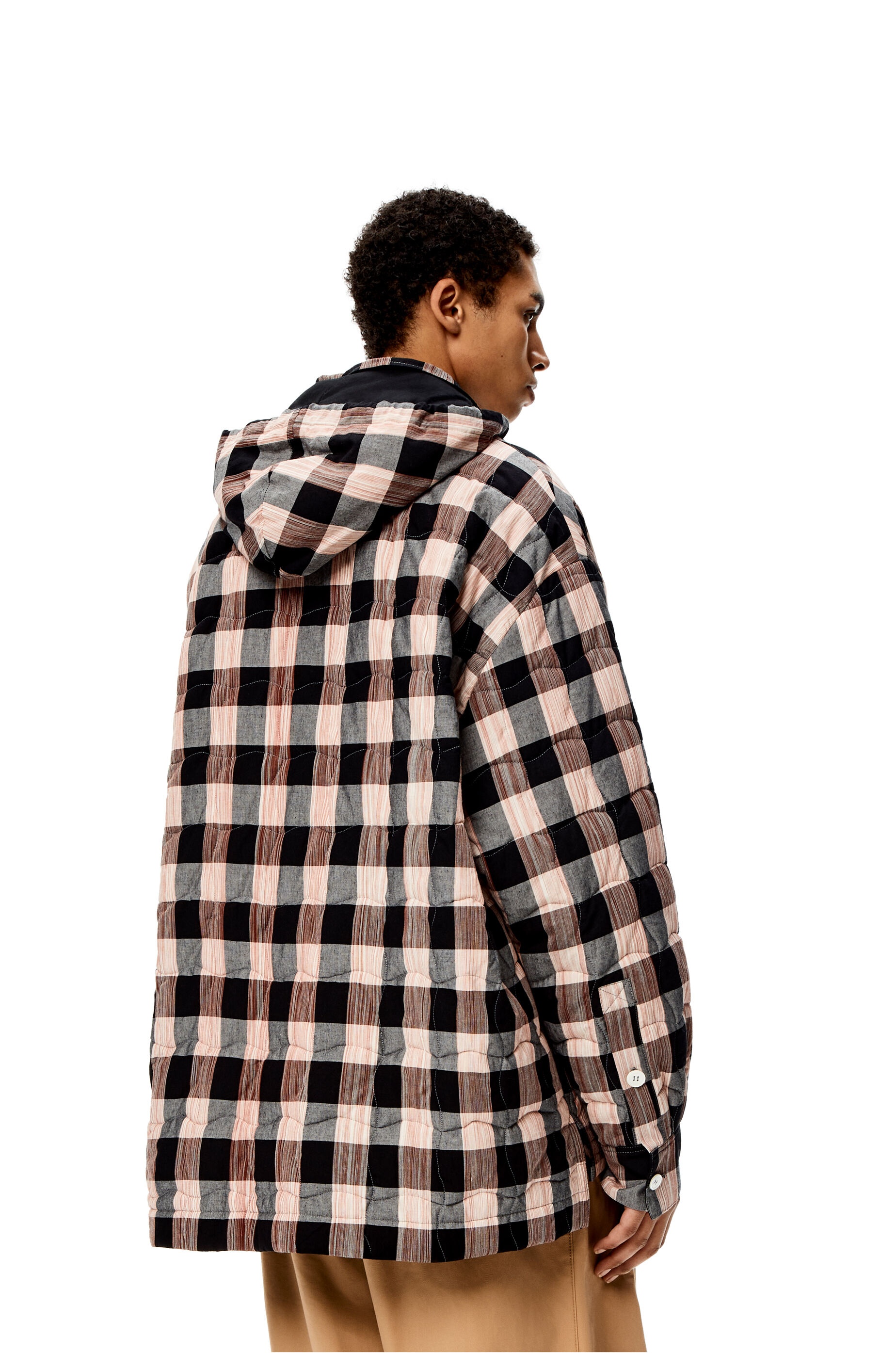 Quilted check hooded shirt in cotton - 4