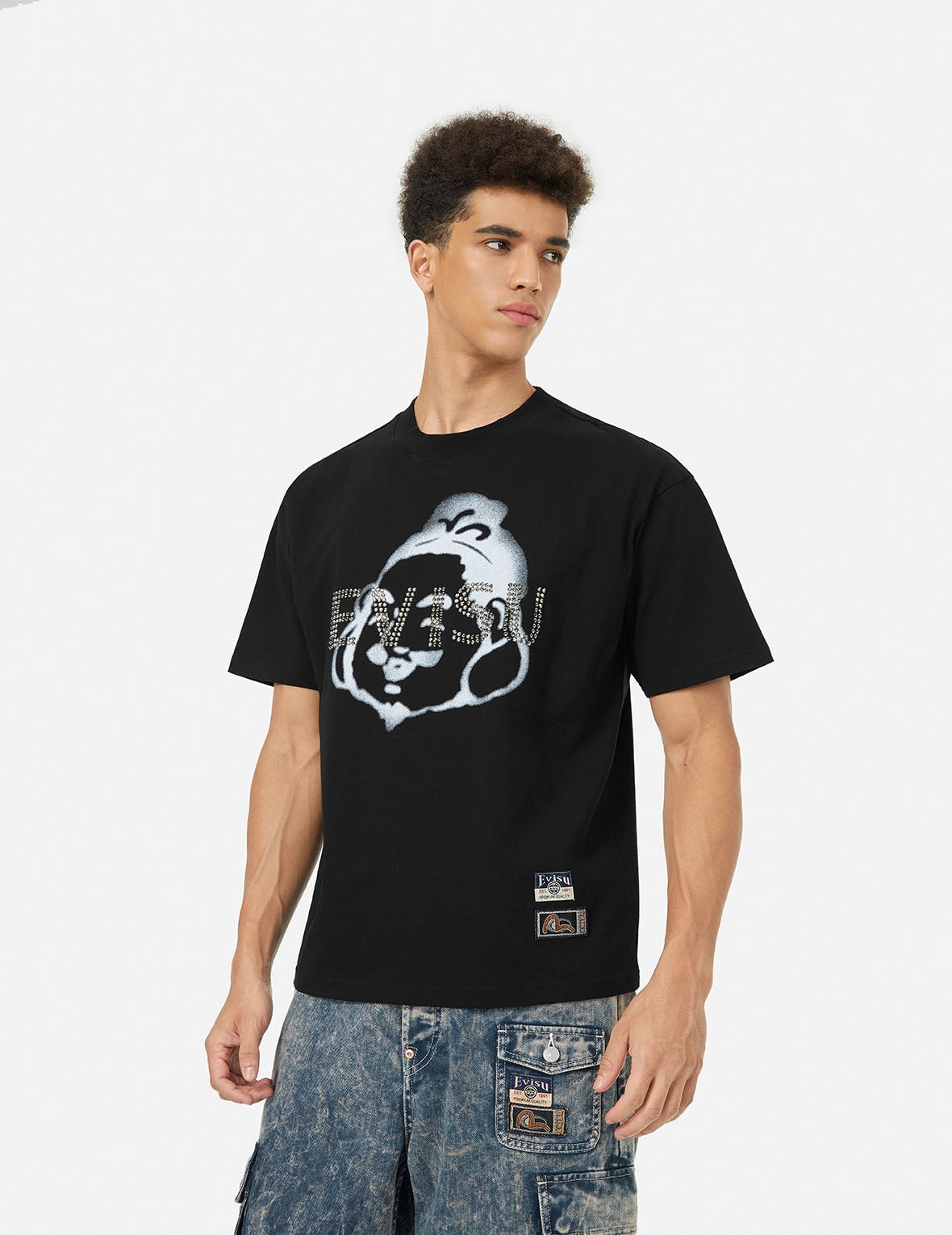 Rhinstone Logo and Godhead Print Relax Fit T-Shirt - 5