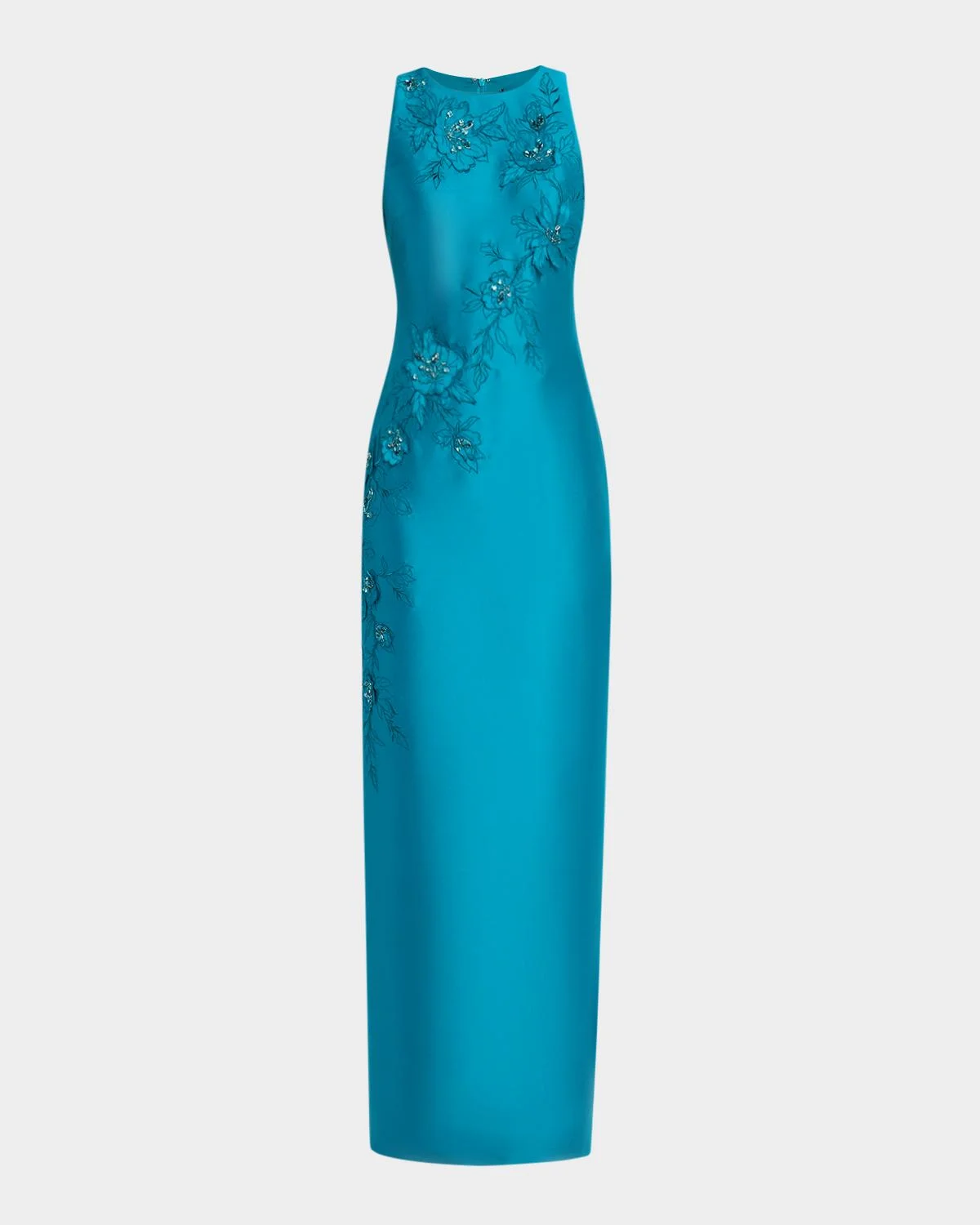 Beaded Floral Applique Column Gown - 1