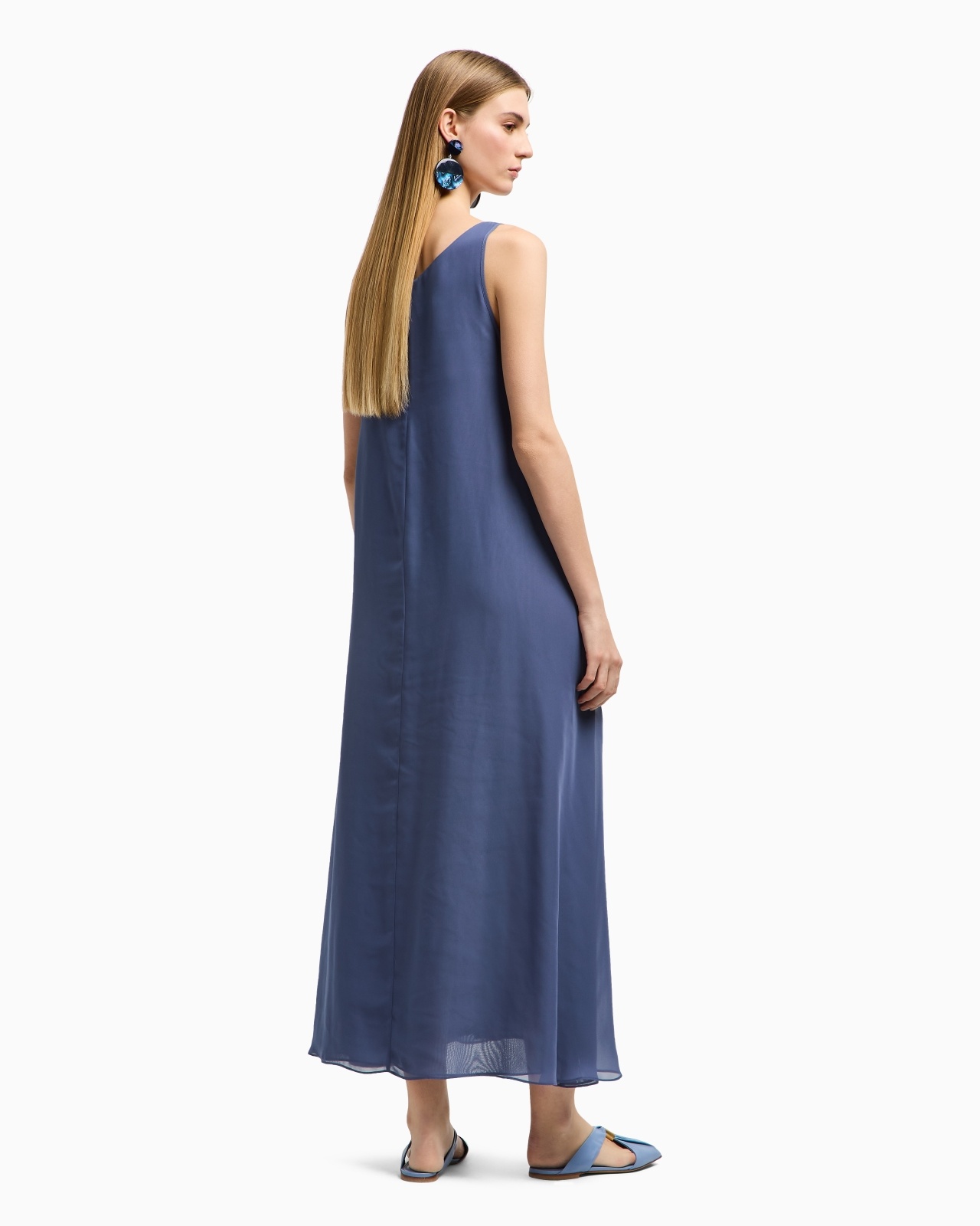 TECHNICAL GEORGETTE LONG DRESS WITH FRONT PANEL - 3