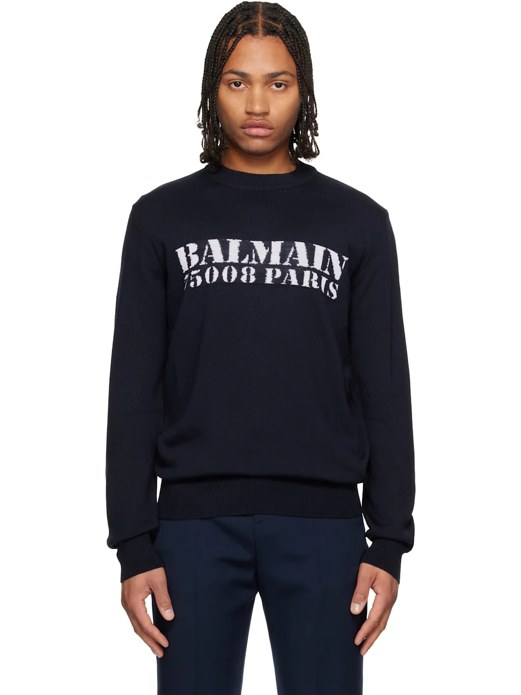 Black 'Balmain' Stamp Merino Wool Sweater - 1