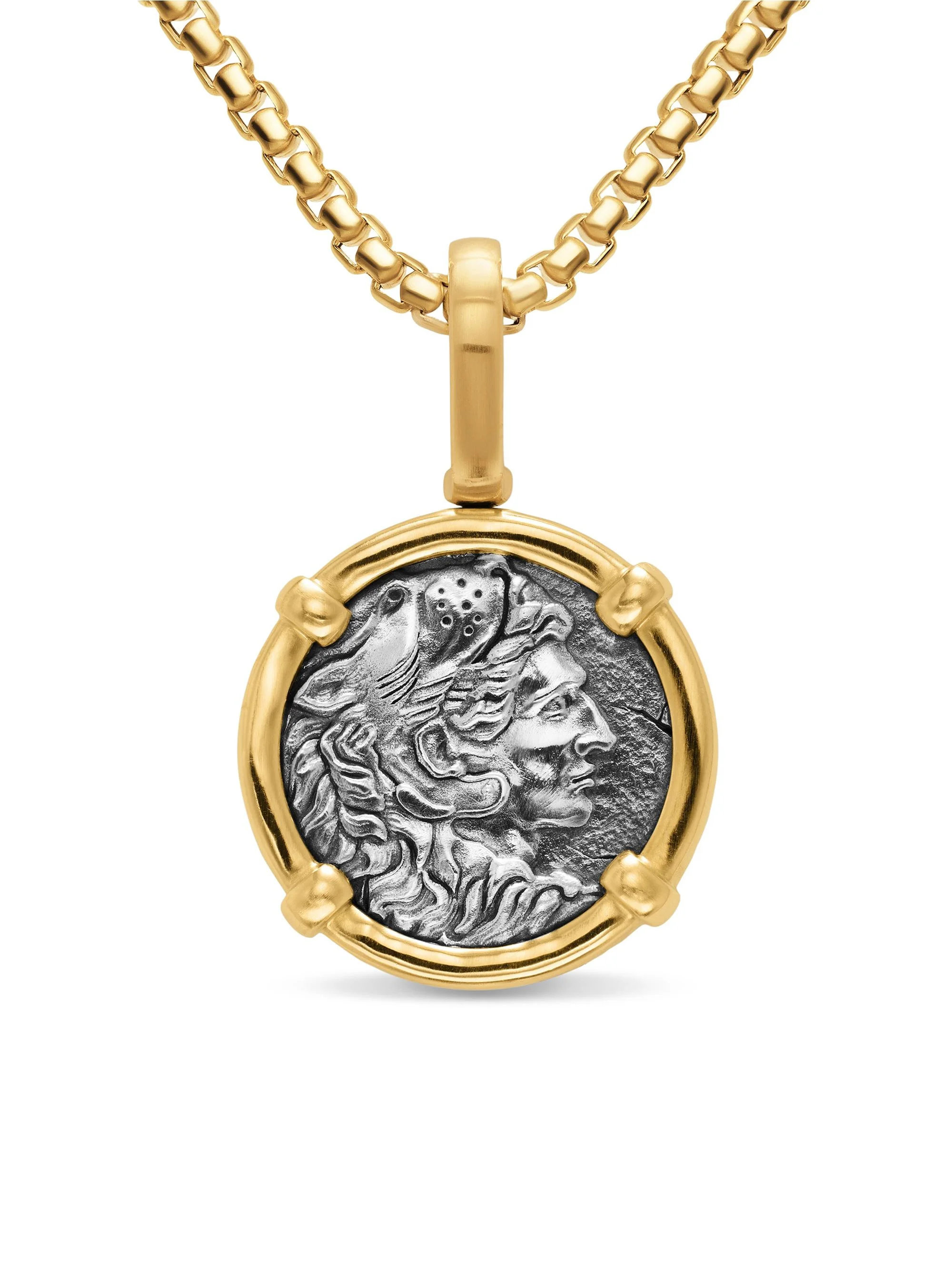 Men's Alexander the Great Amulet in Sterling Silver with 18K Yellow Gold, 20.5MM - Silver - 1
