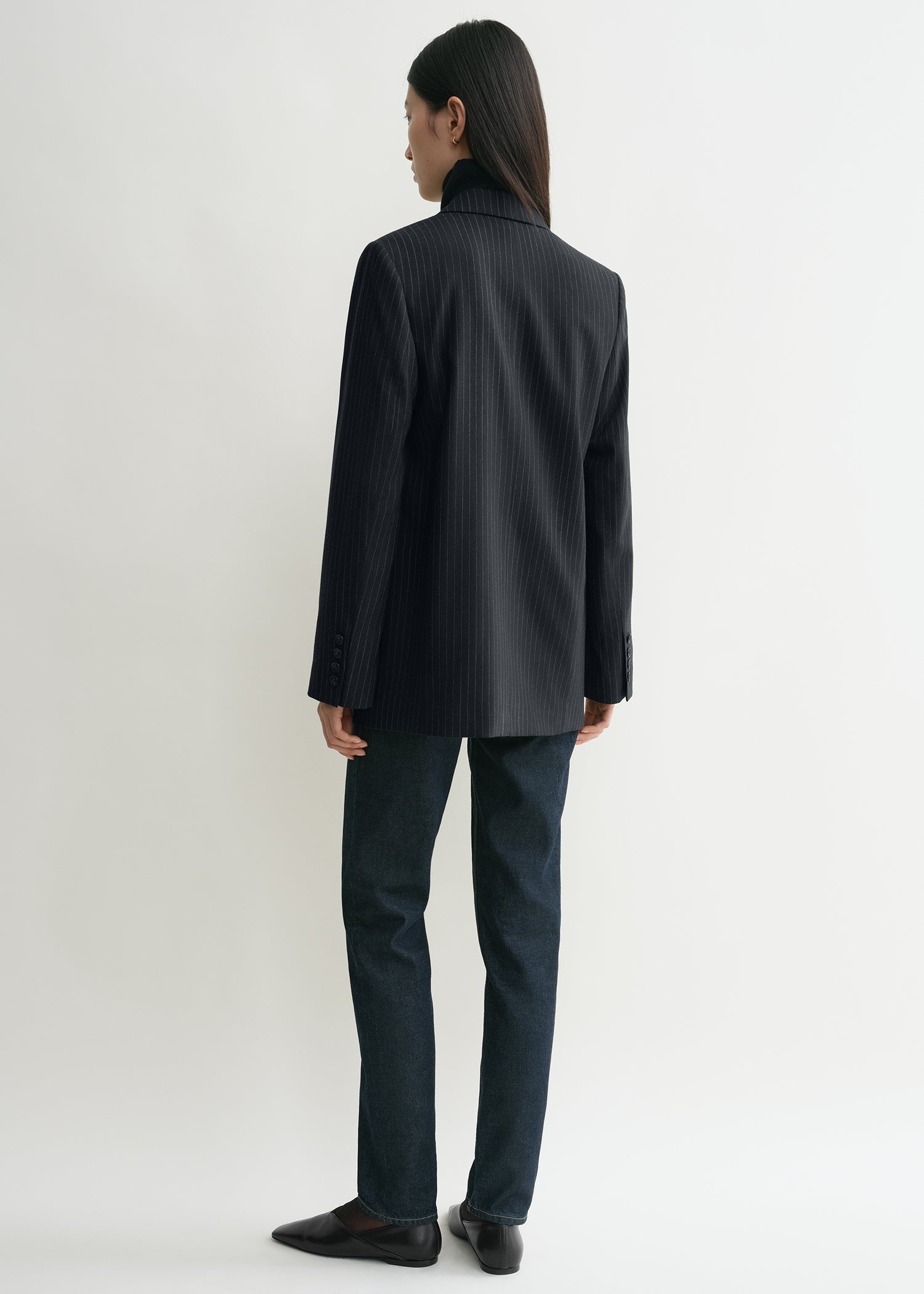 Tailored pinstriped suit jacket navy - 4