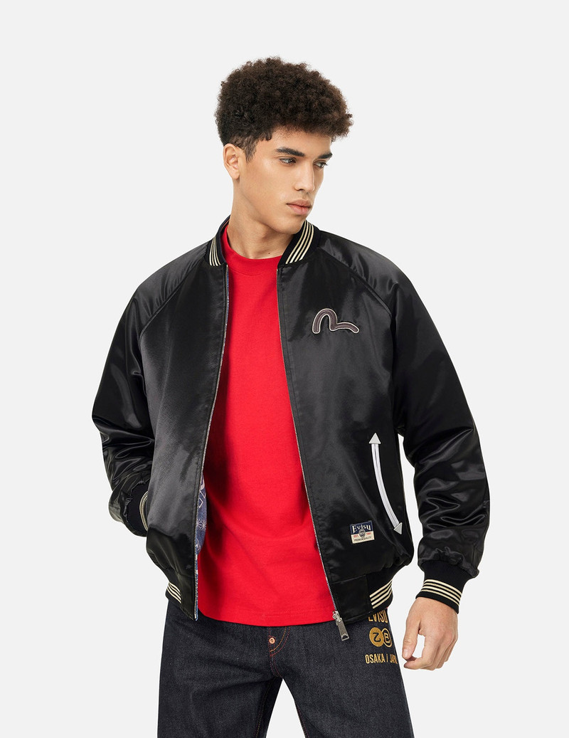 Soaring Snake Embroidery and Traditional Japanese Totem Prints Reversible Relax Fit Souvenir Jacket 8