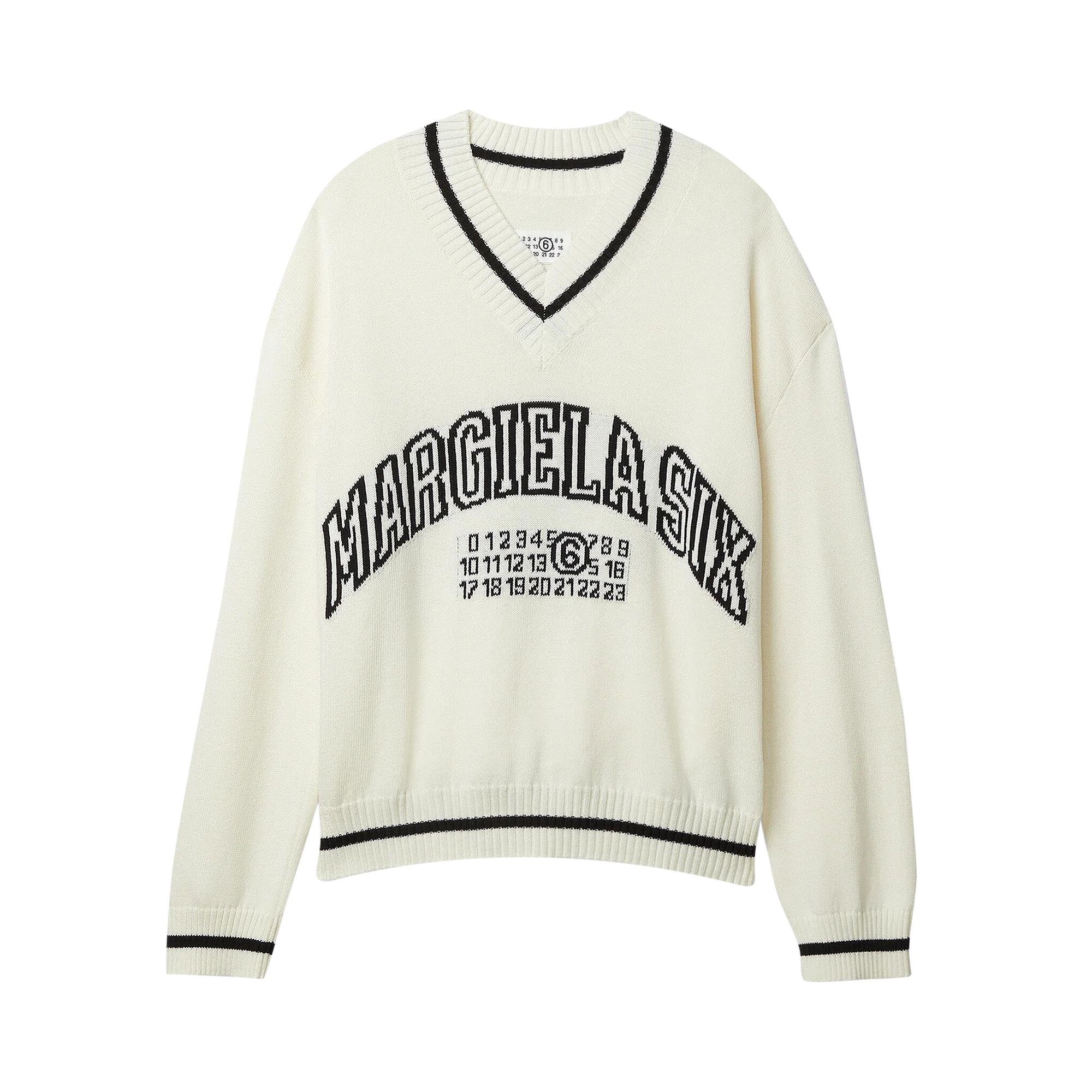 MM6 Maison Margiela Varsity Jaquard V-Neck 'Off White' - 1