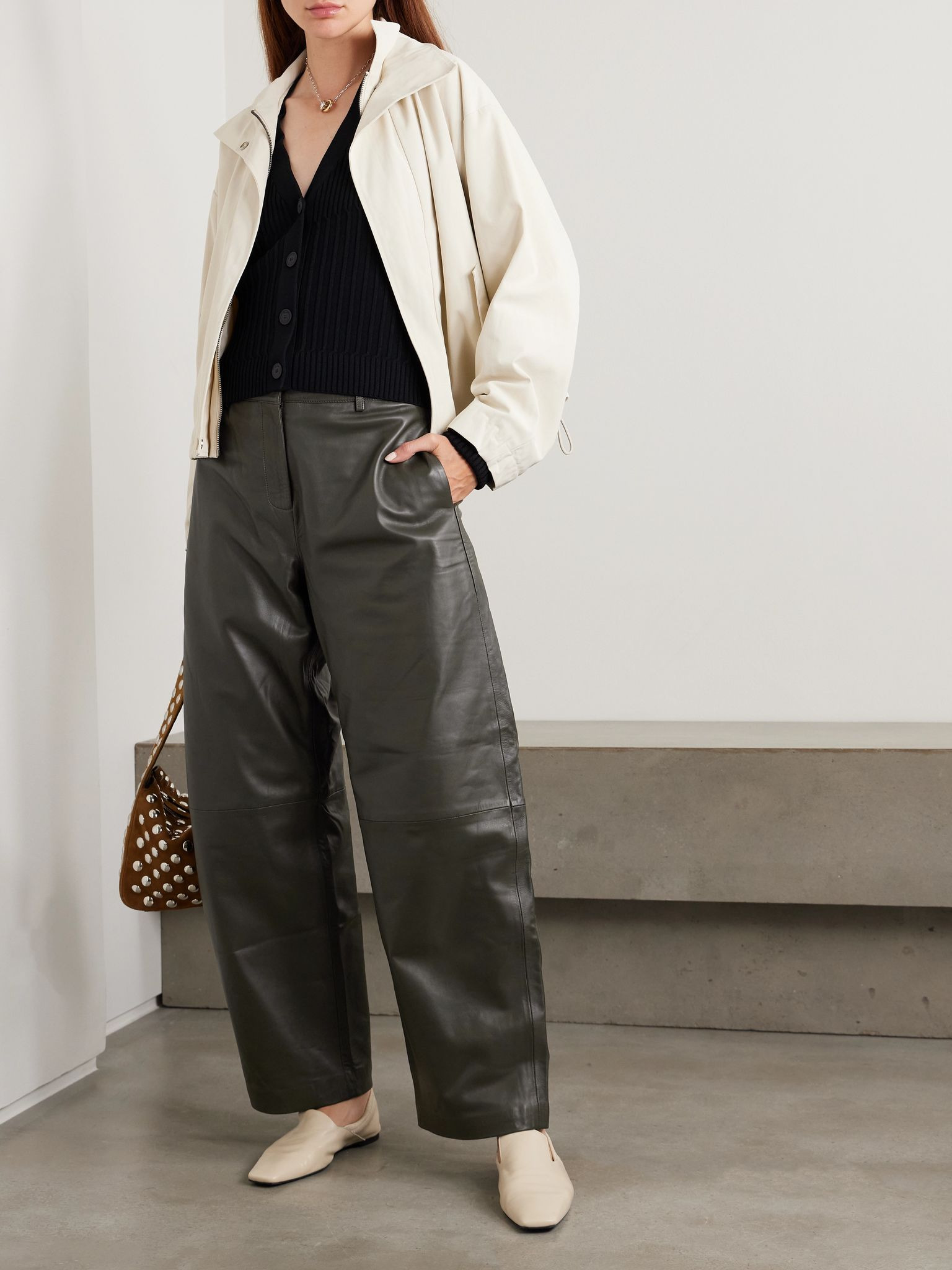 Leather tapered pants Army green - 2