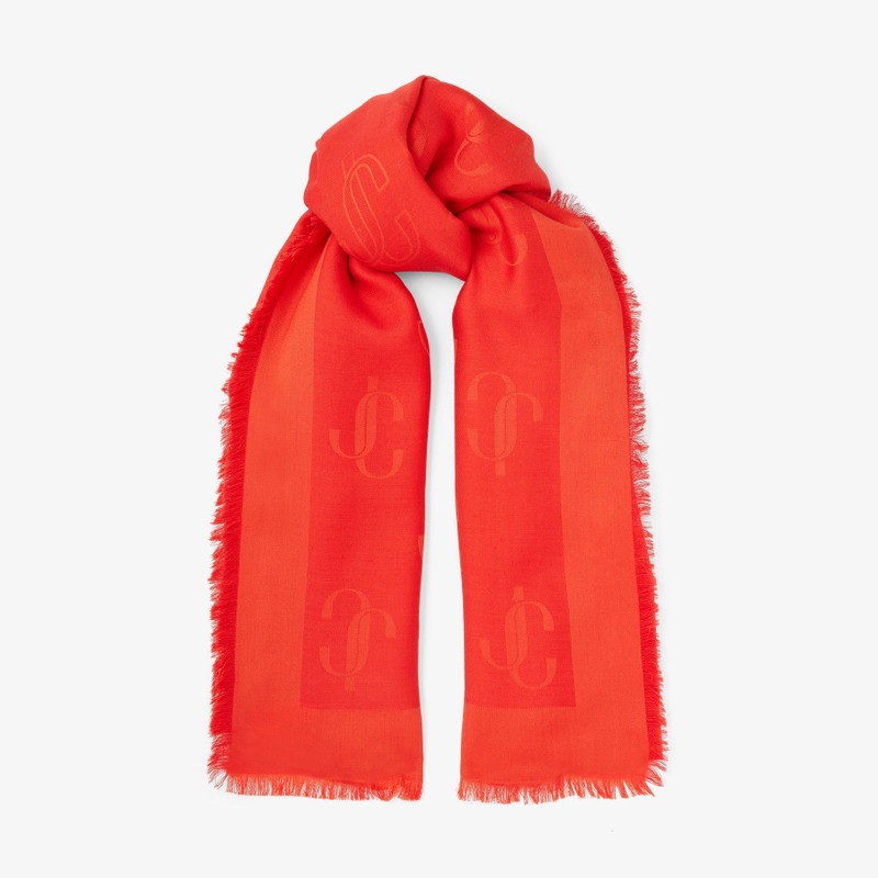 Emani Paprika JC Monogram Silk and Wool Shawl - 1