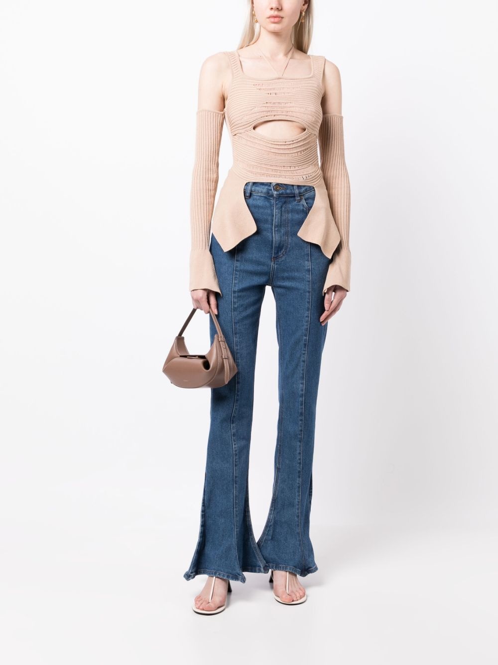 cut-out square-neck knitted top - 2