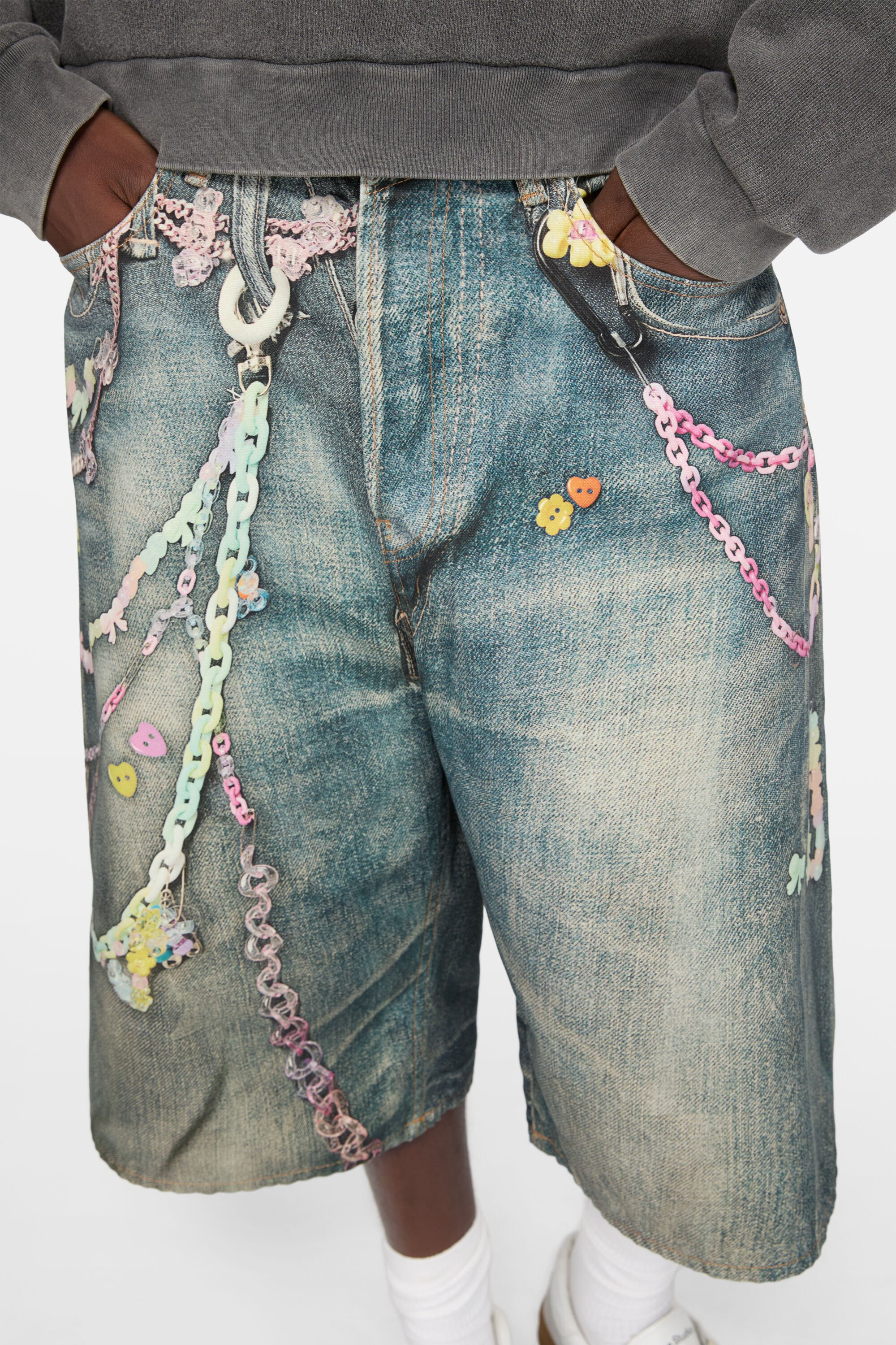 Denim shorts - loose fit - Mid blue - 4