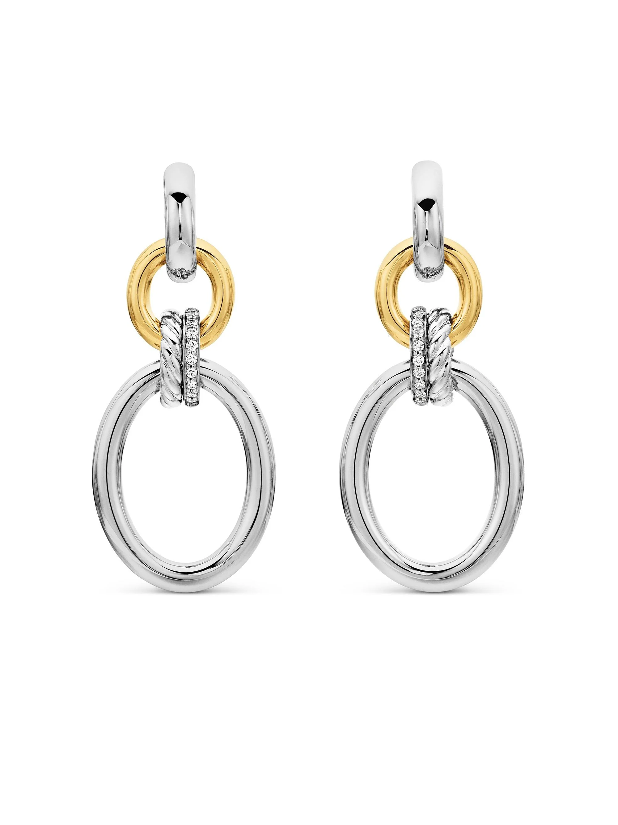 Women's DY Mercer Circular Drop Earrings In Sterling Silver With 18K Yellow Gold And Pavé Diamonds - - 1