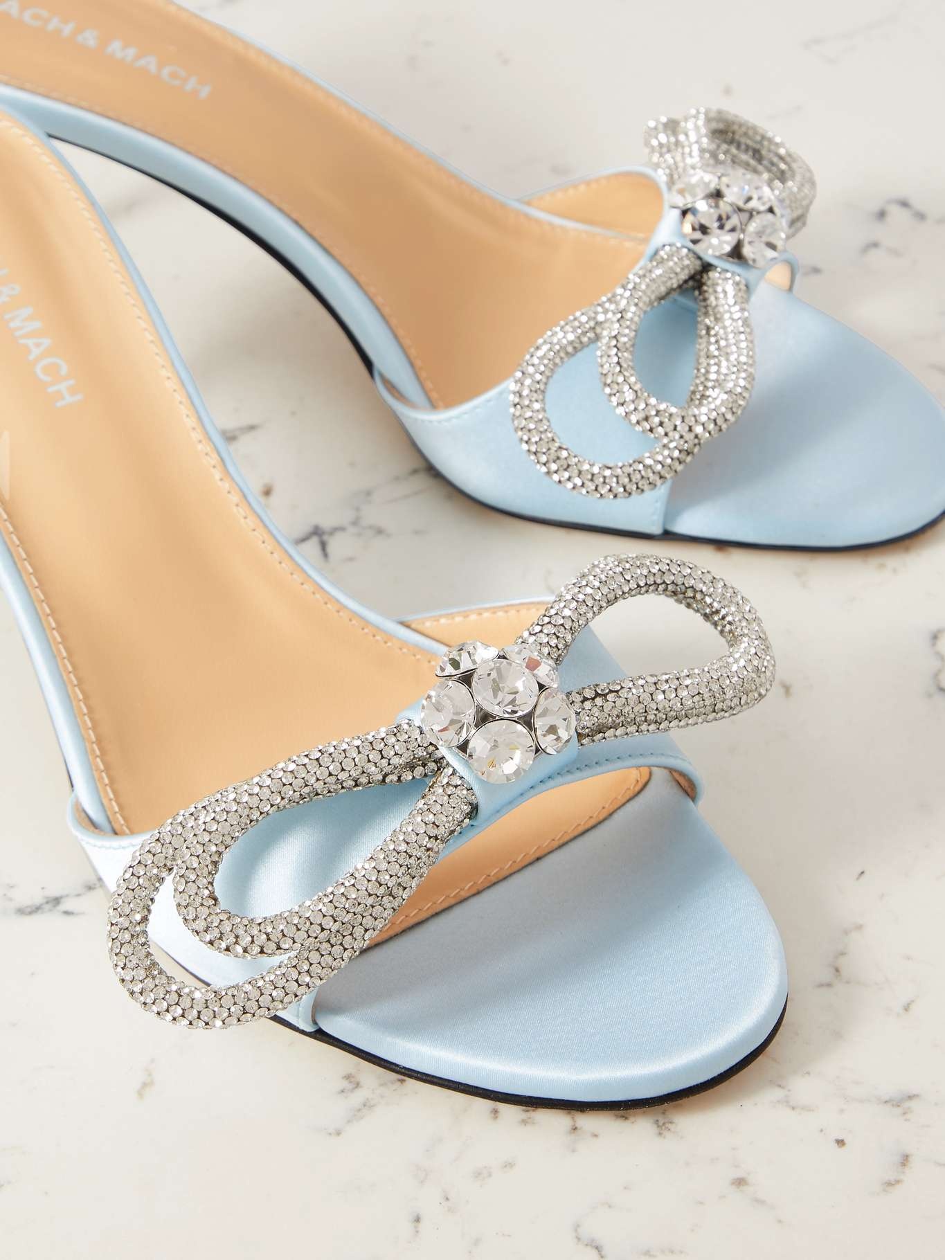 Double Bow crystal-embellished satin mules - 4