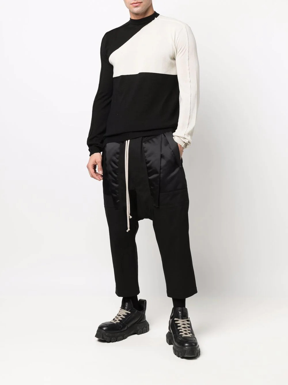 drawstring-waist drop-crotch trousers - 2