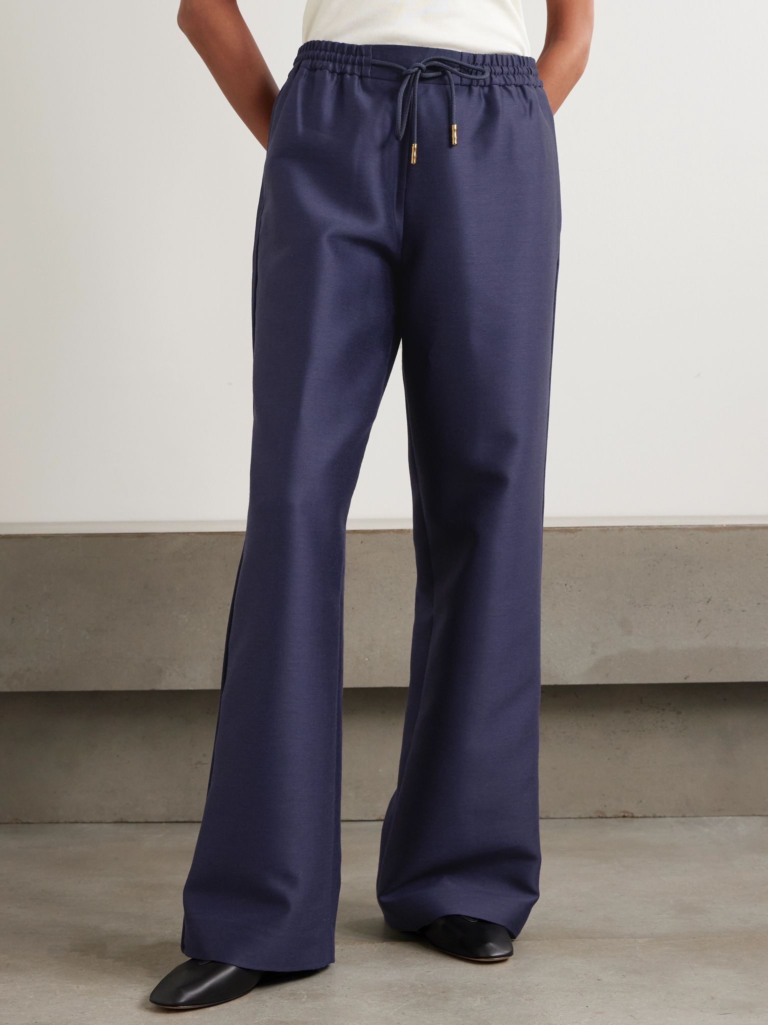 Wool and silk-blend wide-leg pants Indigo - 3