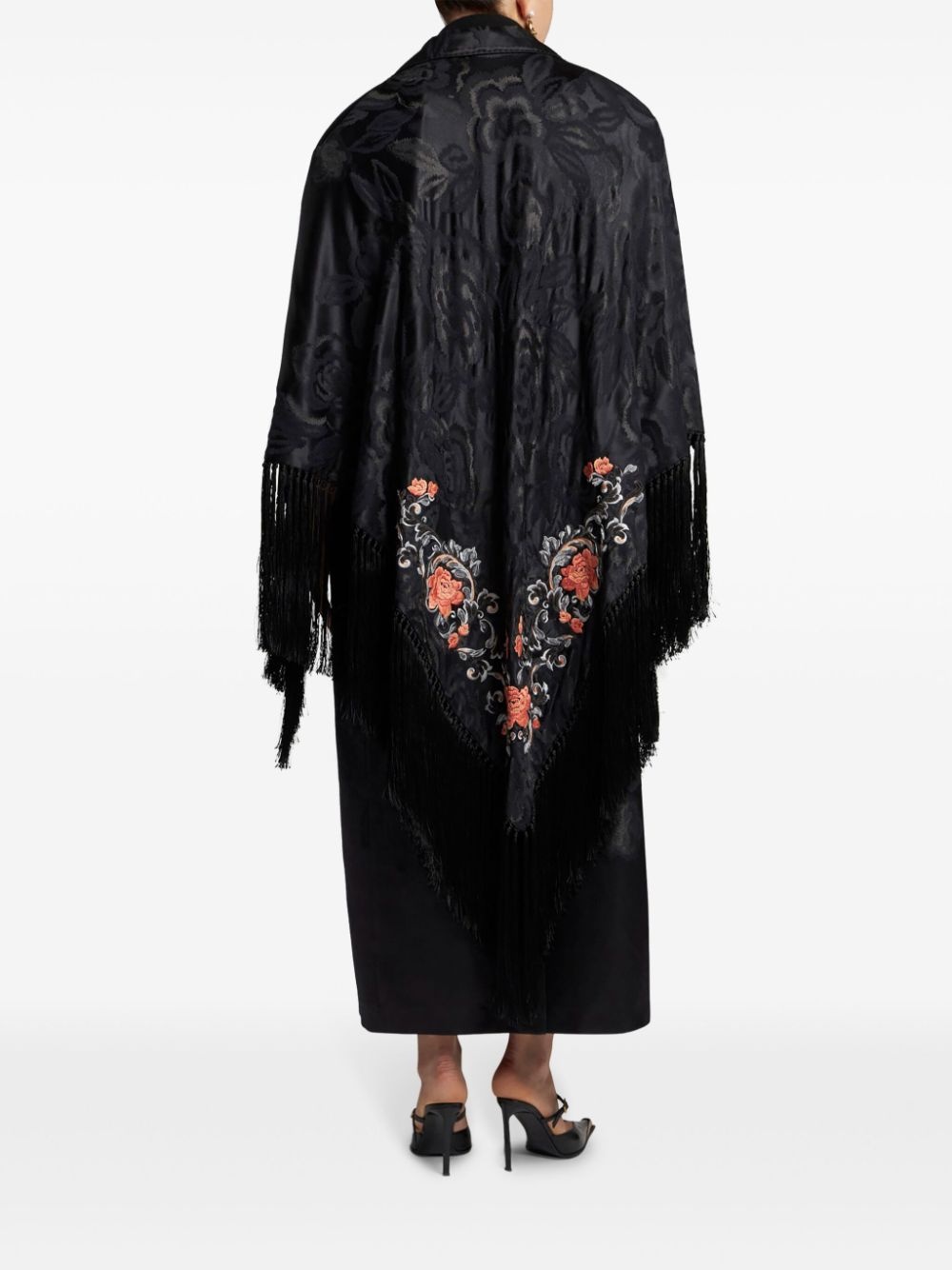 fringe-detail jacquard coat - 3