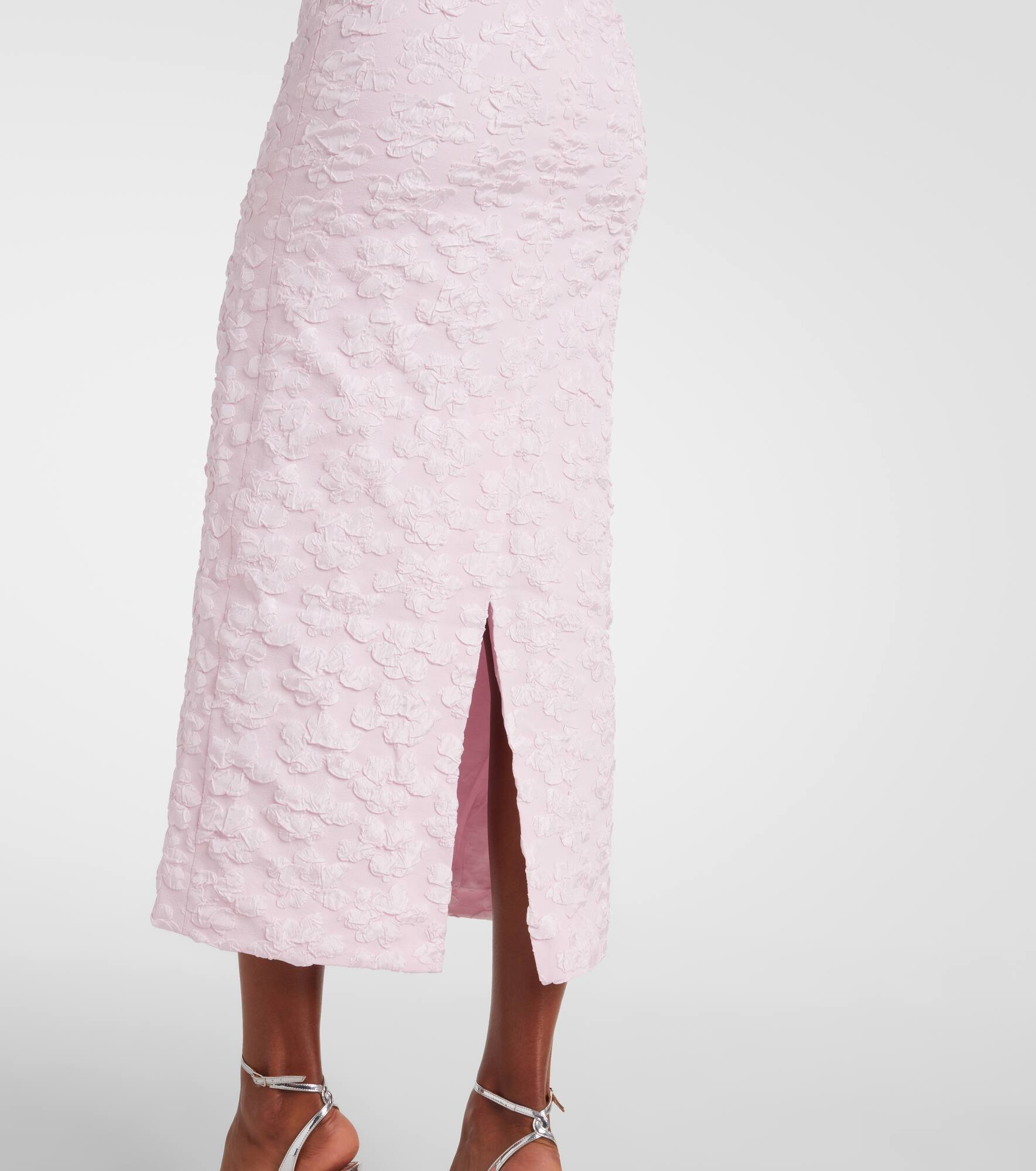 Puff-sleeve jacquard midi dress - 6