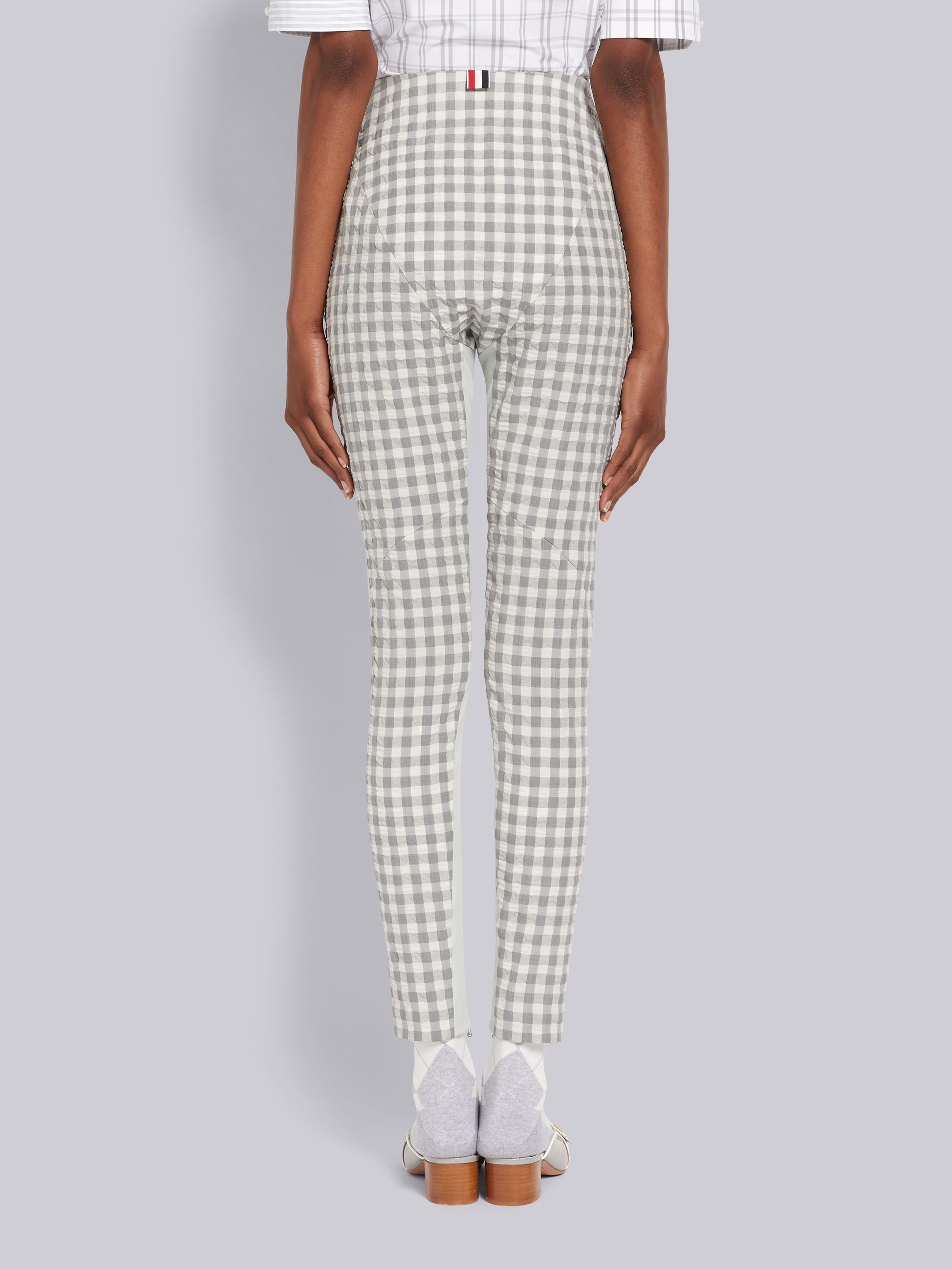 Medium Grey Gingham Wool Seersucker Articulated Legging - 3